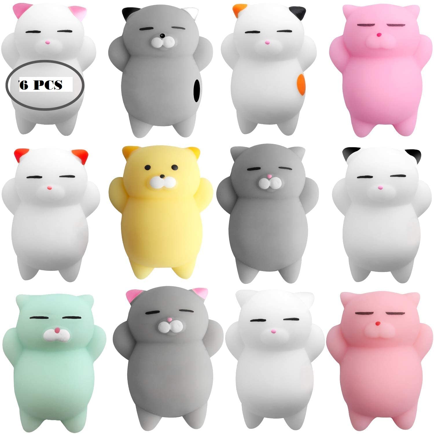 ANAB GI 6 Pcs Mochi Animals Toys Mochi Cat Stress Relief Toys Mochi Animals Party Favors for Kids Mini Animals Cat Xmas Gifts for Kids Adults