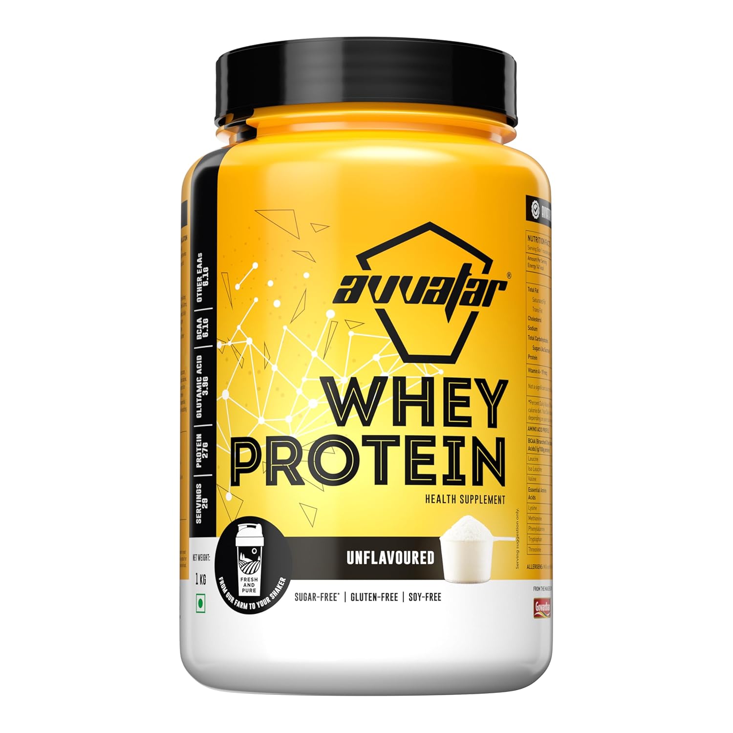 AVVATAR WHEY PROTEIN | 1 KG | Unflavoured | 27g Protein | 29 Servings | Isolate & Concentrate Blend