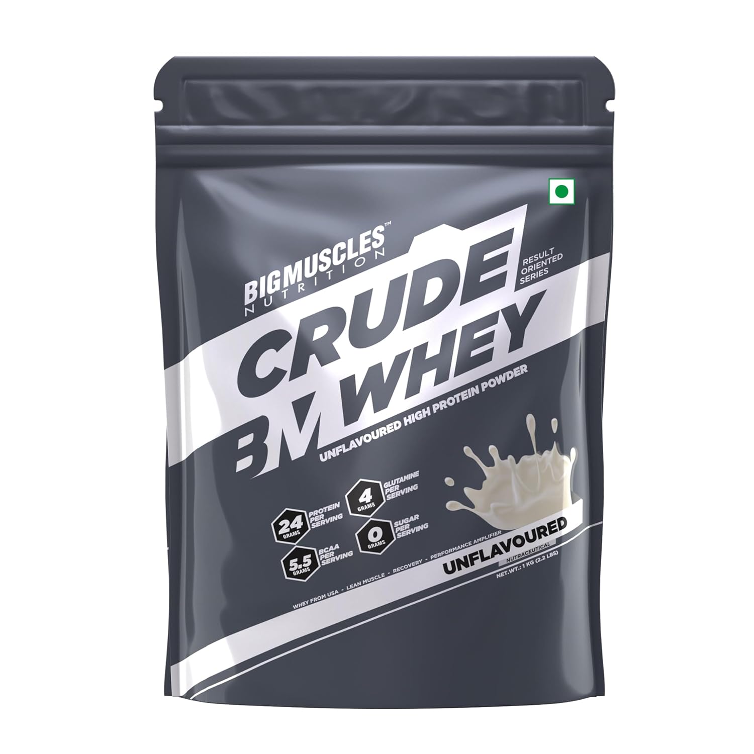 Bigmuscles Nutrition Crude Whey Unflavoured Protein Powder 1kg | US FDA REGD. BRAND | 24g Protein, 5.5g BCAA, 4 g Glutamine