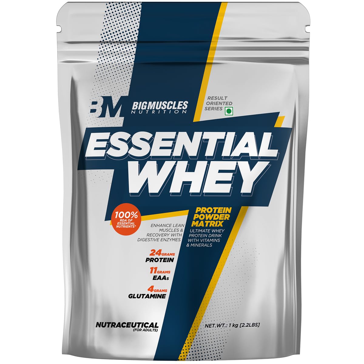 Bigmuscles Nutrition Essential Whey Protein 1Kg [Dutch Chocolate] | 24g Protein/serving with Digestive Enzymes,Vitamin & Minerals, No Added Sugar|Improved Strength , Faster Recovery & Muscle Building