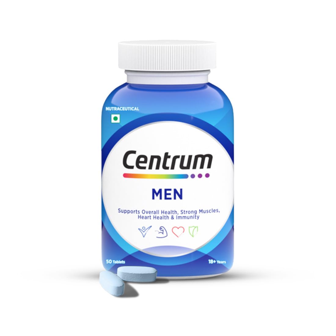 Centrum Men Tablet, World's No.1 Multivitamin with Grape seed extract, Vitamin C & 21 other nutrients for Overall Health, Strong Muscles & Immunity (Veg) 50s