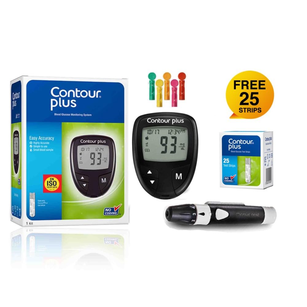 Contour Plus Blood Glucose Monitor, Glucometer with 25 Free Test Strips | Accurate Diabetes Testing Kit.