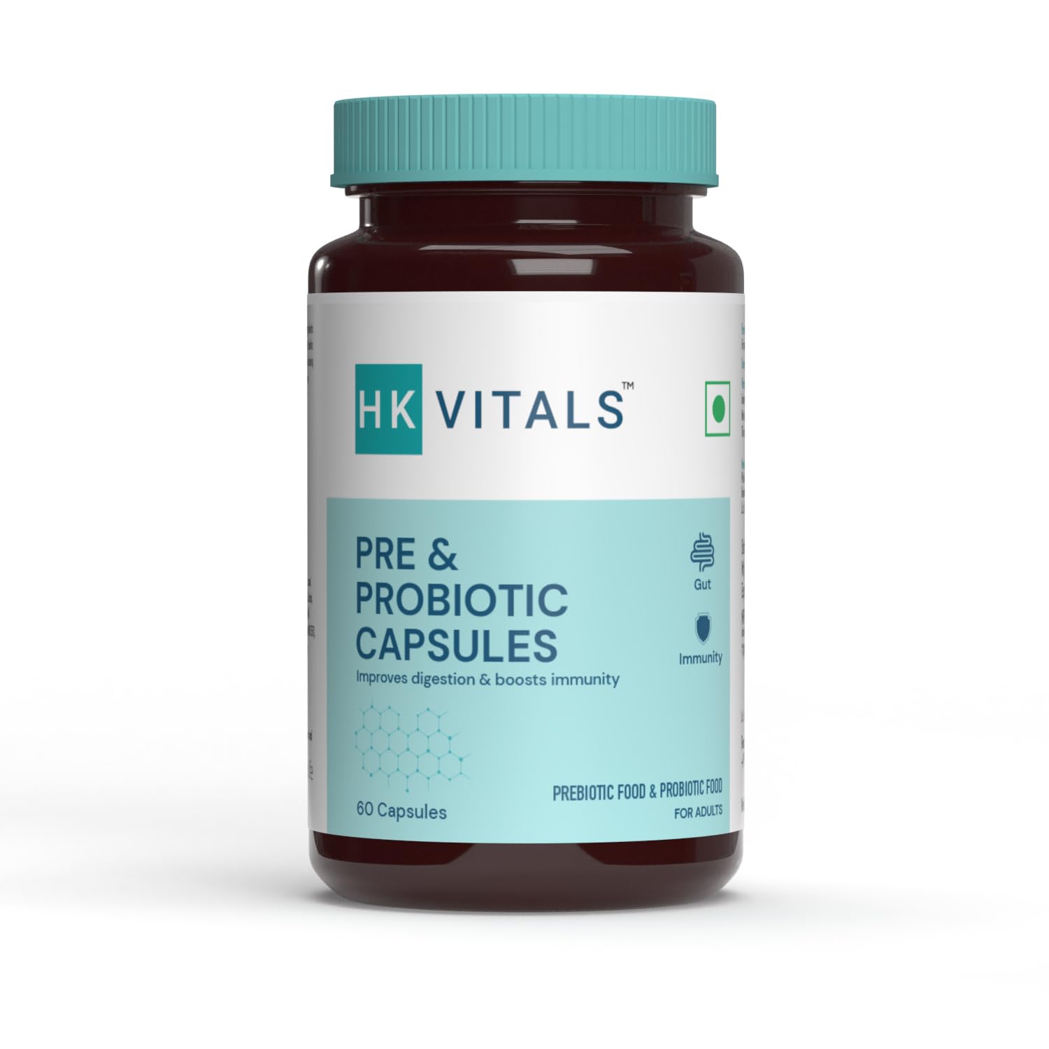 HealthKart HK Vitals Pre & Probiotics (60 Capsules) |With CFU & 100mg Prebiotics | Improves Digestion & Immunity