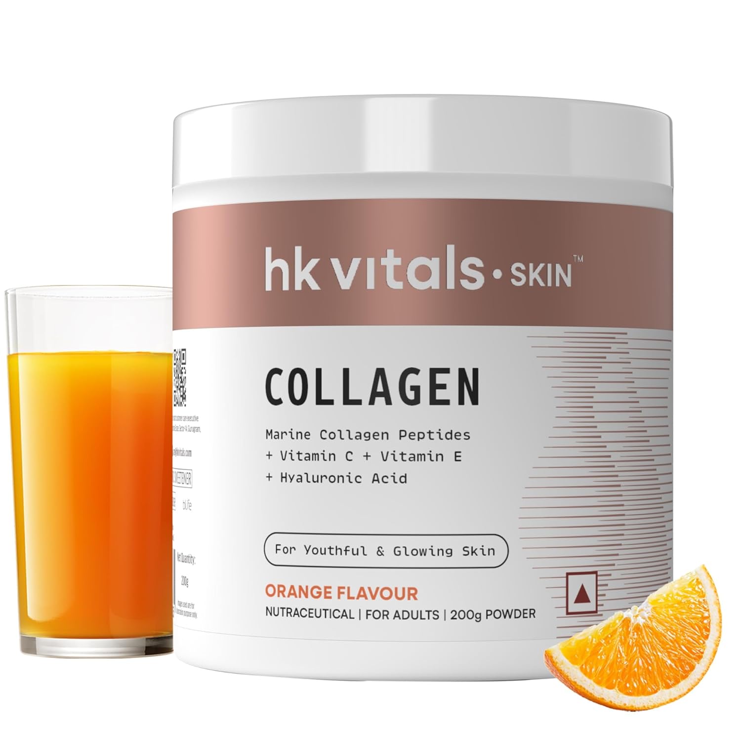 HealthKart Hk Vitals Marine Collagen Supplement (Orange, 200 Gram) | Vitamin C, E, Sodium Hyaluronate | for Healthy Skin, Hair & Nails,Powder