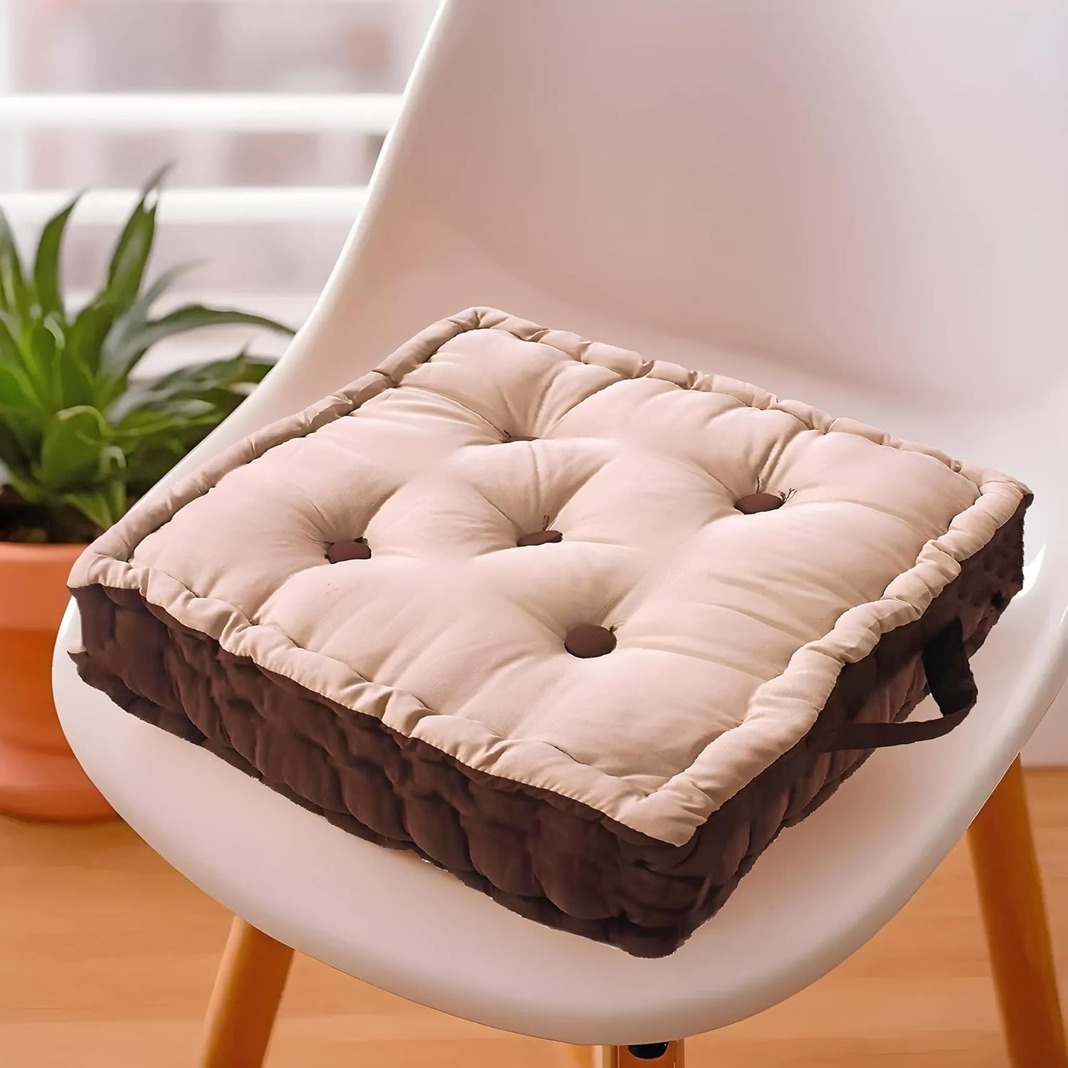 Kuber Industries Square Chair Pad|Comfortable Seat Cushion|Soft Cotton Pillow Filler for Seating,Meditation,Yoga,Living Room (Beige)