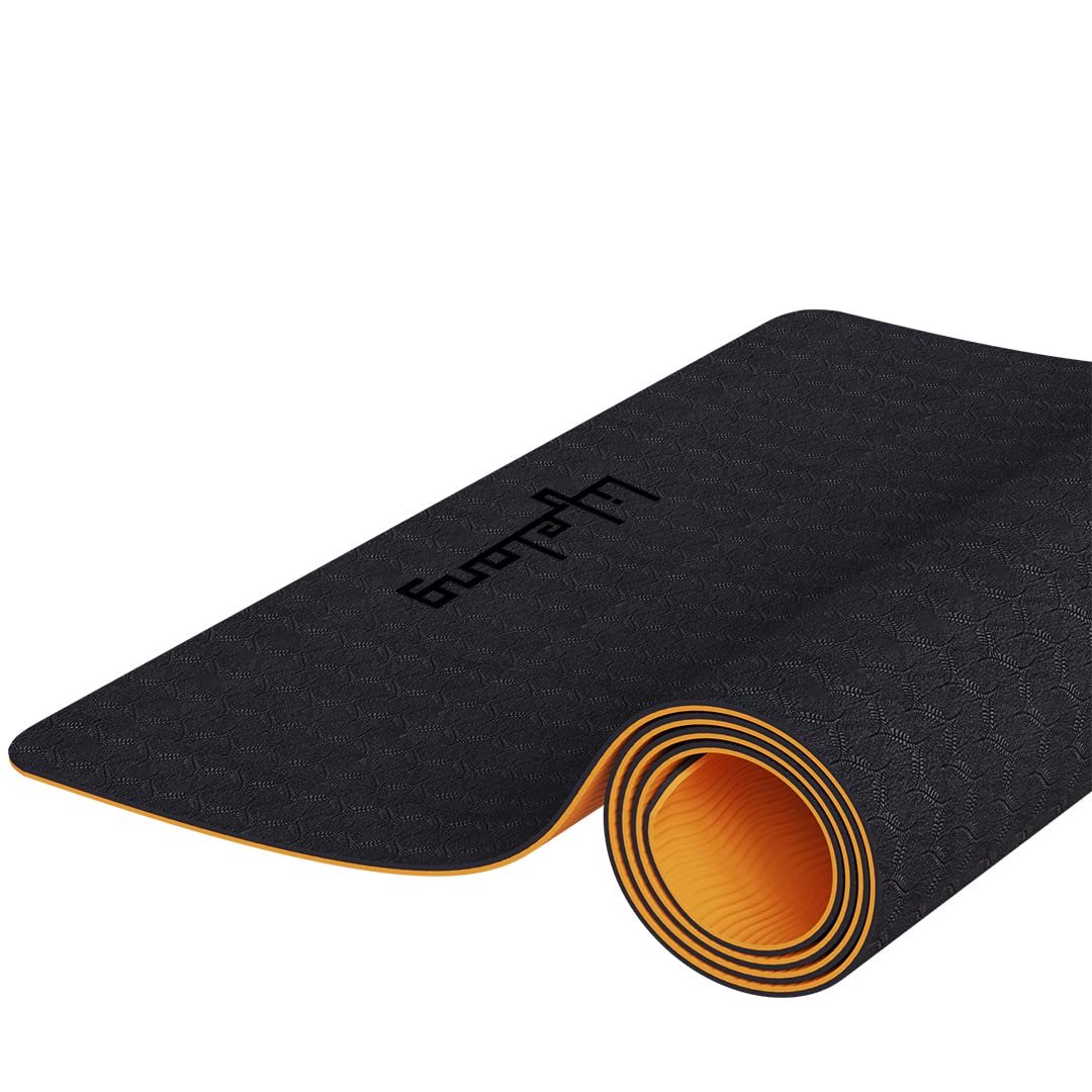 Lifelong Dual Color EVA Material Yoga Mat for Women & Men|6mm Anti-Slip Yoga Mat for Gym Workout Exercise Mat for Home Gym|Yoga Exercise (6 Months Manufacturer's Warranty, LLYM223, Black & Orange)