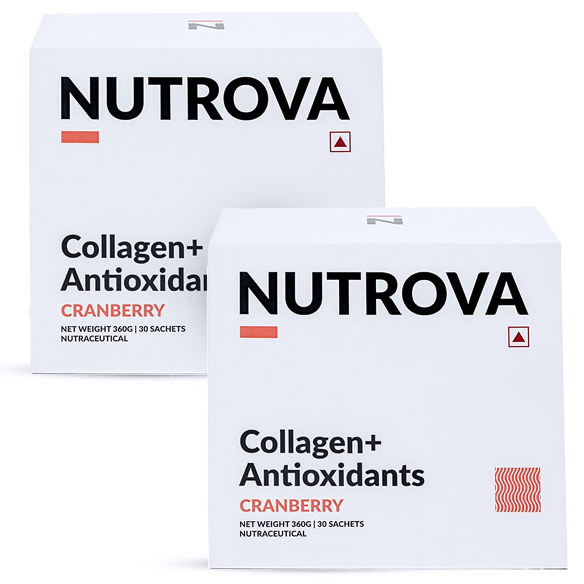 NUTROVA Collagen+Antioxidants Supplement - 60 Sachets For Men & Women, Increases Skin Hydration & Reduces Skin Damage, Cranberry Flavour - Easy To Mix, Powder