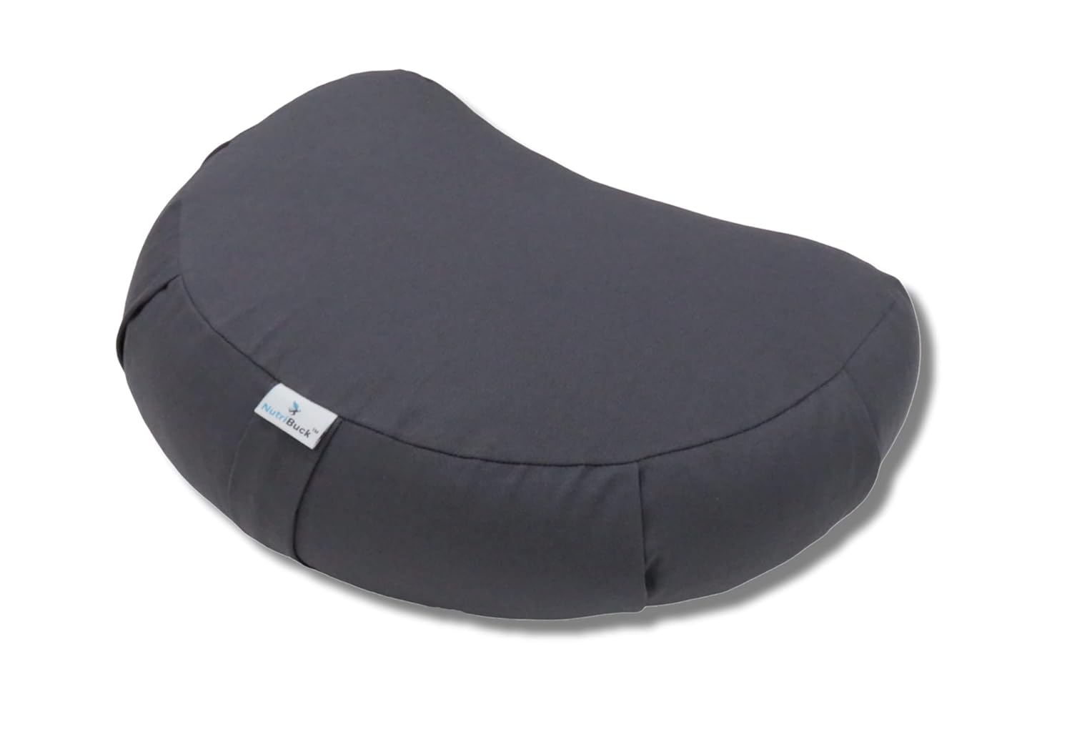 NutriBuck® Crescent Shape Zafu Meditation Yoga Cushion Filled with Buckwheat Hulls (Grey)