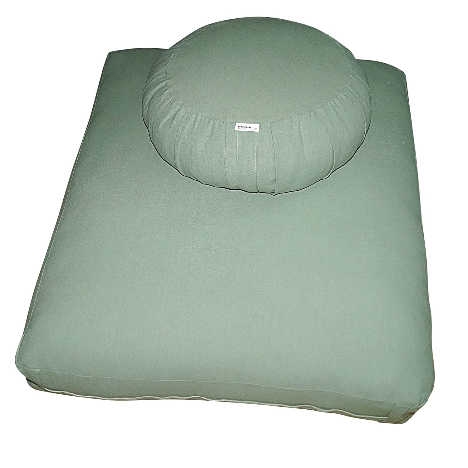 Oscar HOM Buckwheat Hulls Filled Multipurpose Zafu Cushion and Mat for Healthy Yoga Posture & Meditation with Removable Outer Cotton Cover, Set of 2 (Light Green)