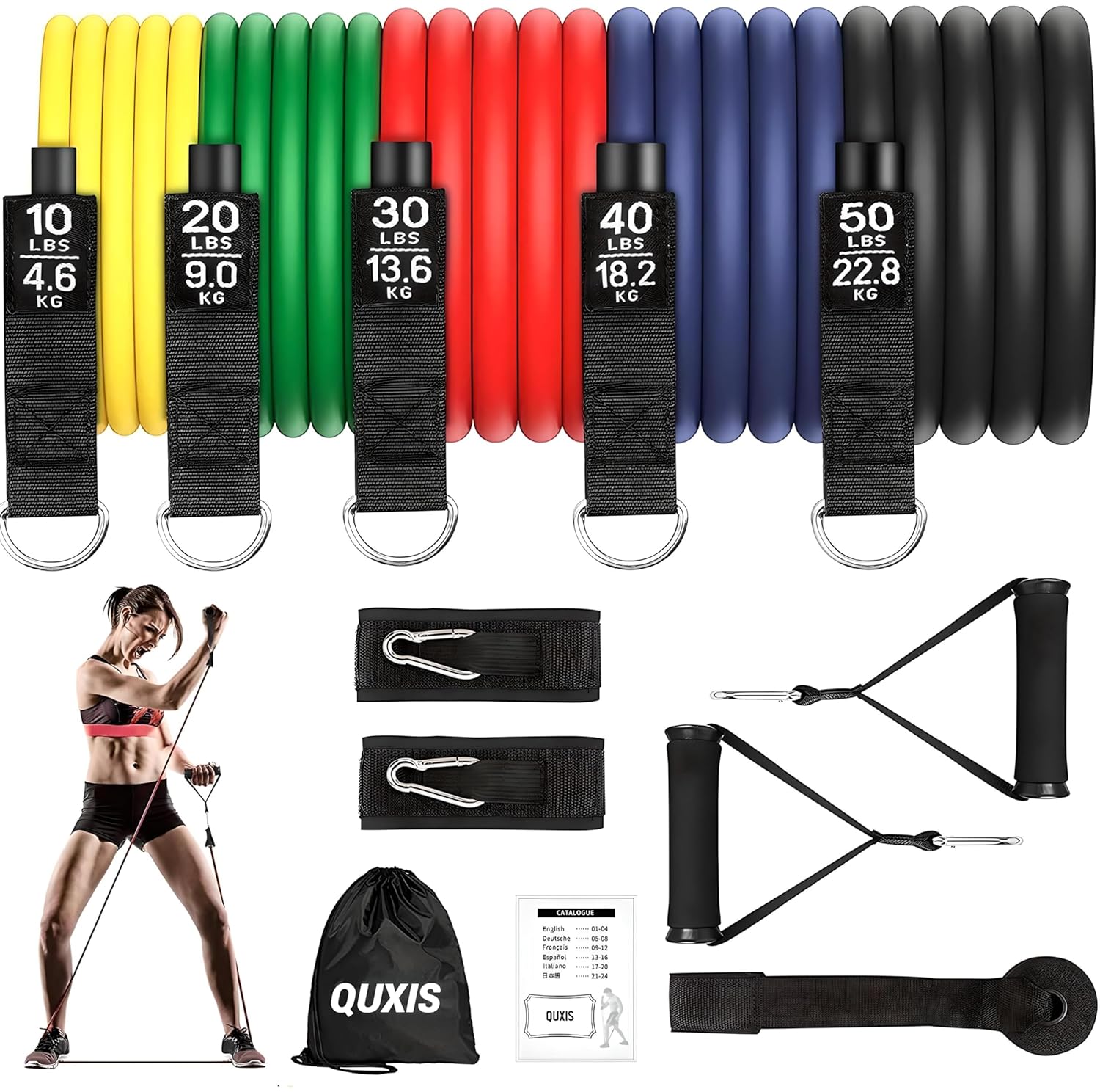 QUXIS Resistance Exercise Bands with Door Anchor, Handles, Waterproof Carry Bag, Legs Ankle Straps for Resistance Training, Physical Therapy, Home Workouts, Resistance Band.,Rubber