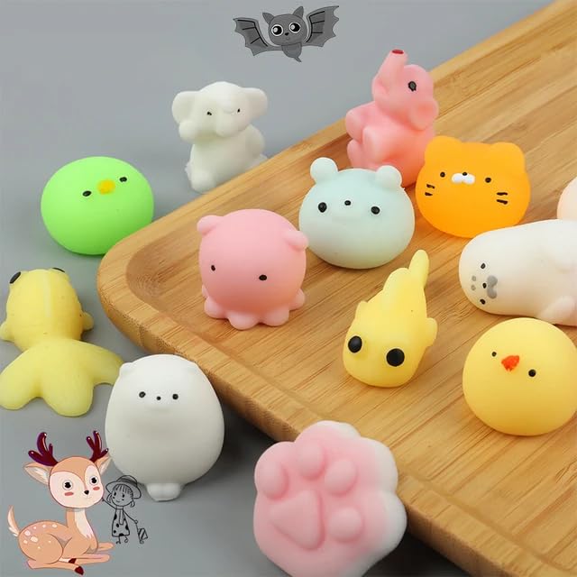 Sawkirp Darshraj Kawaii Mochi Squishy Toys - Mini Animal Stress Relief Squishies for Kids' Birthday Party Favors (Random,5 Pack)