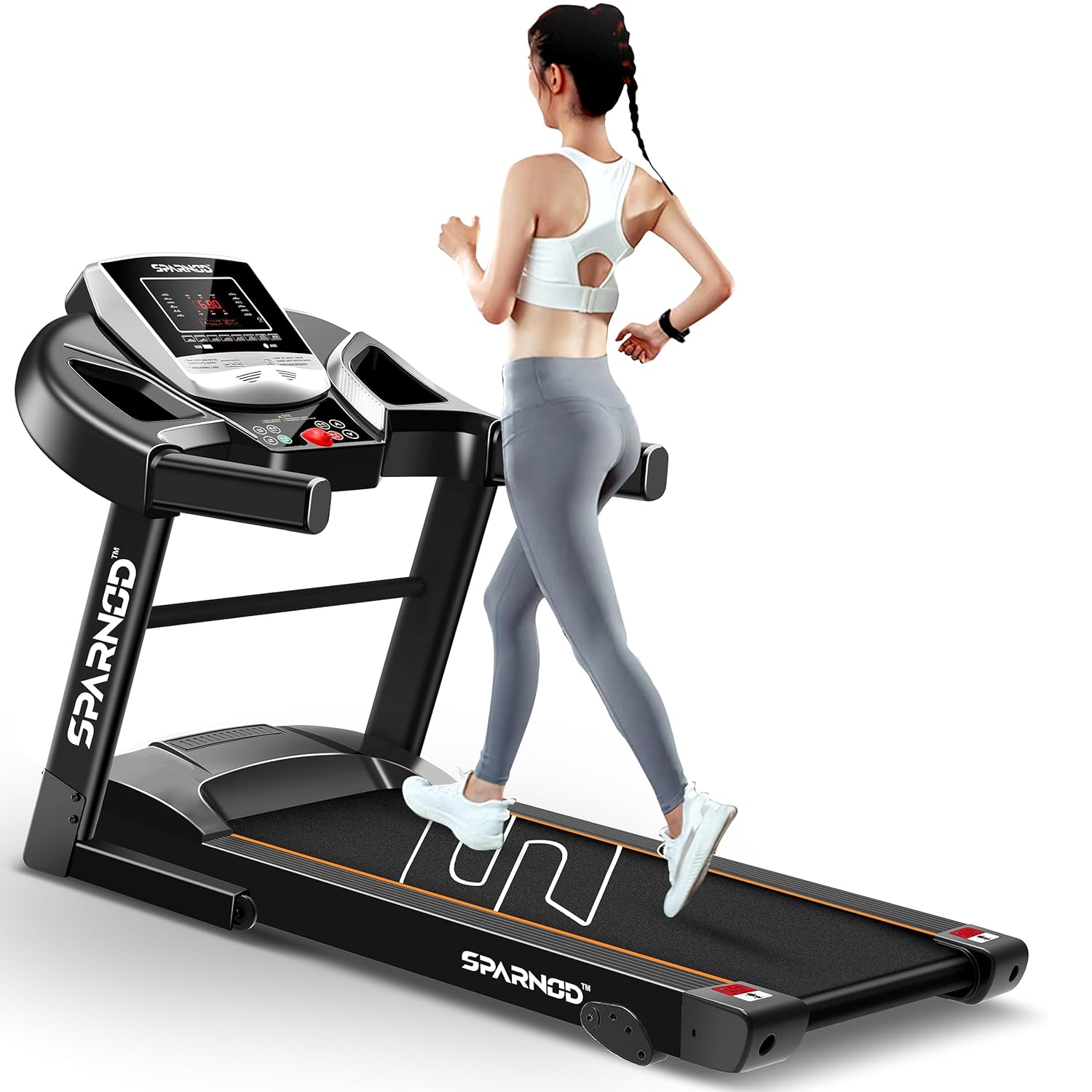 Sparnod Fitness STH-1200 Motorized Treadmill for Home Use, 3 HP Peak, 12km/hr Max Speed, 100kg Max User Weight, 12 Preset Workouts, Manual Incline (STH-1200 3HP Peak Manual Incline)