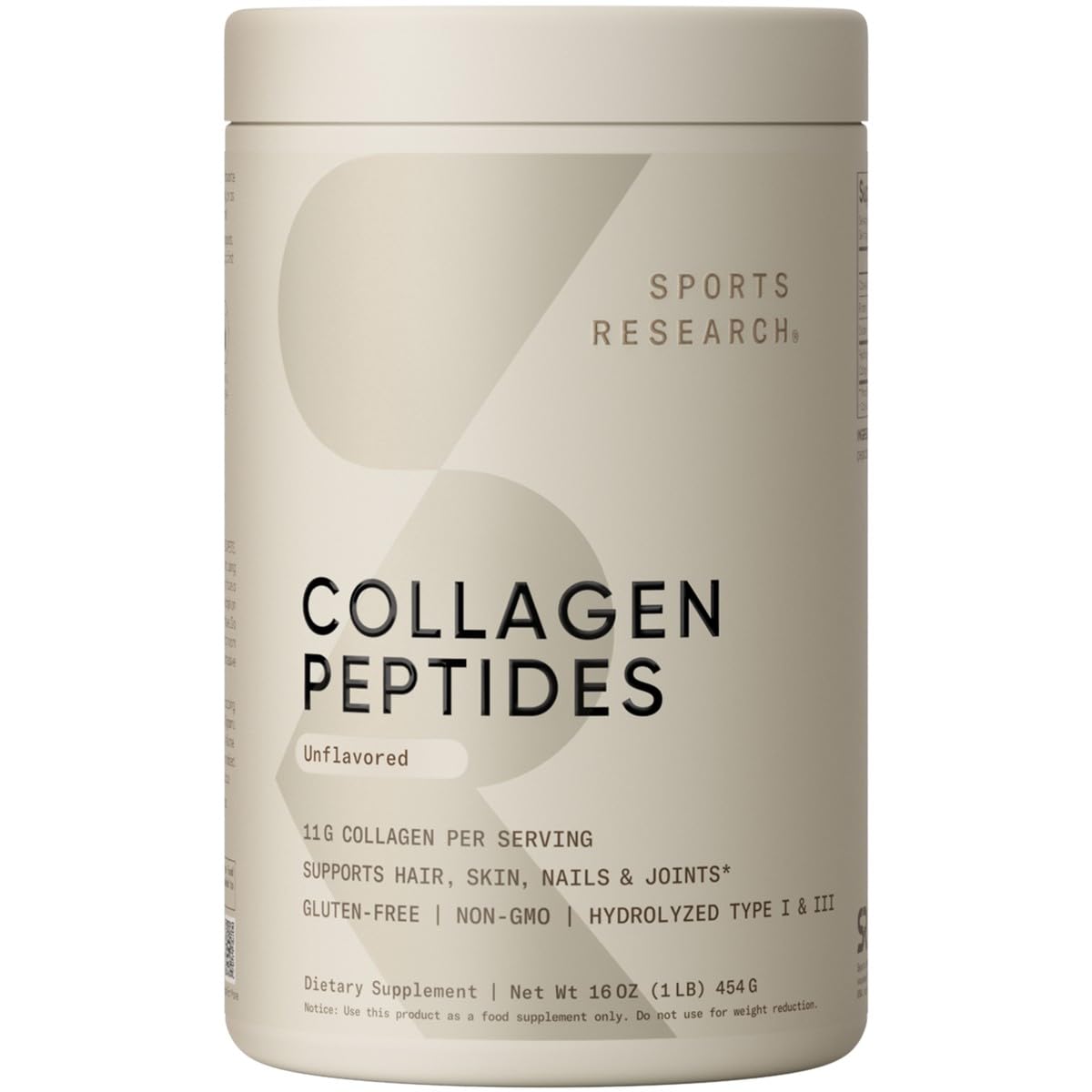 Sports Research Collagen Peptides Powder (16Oz) | Grass-Fed, Certified Paleo Friendly, Non-Gmo And Gluten Free - Unflavored