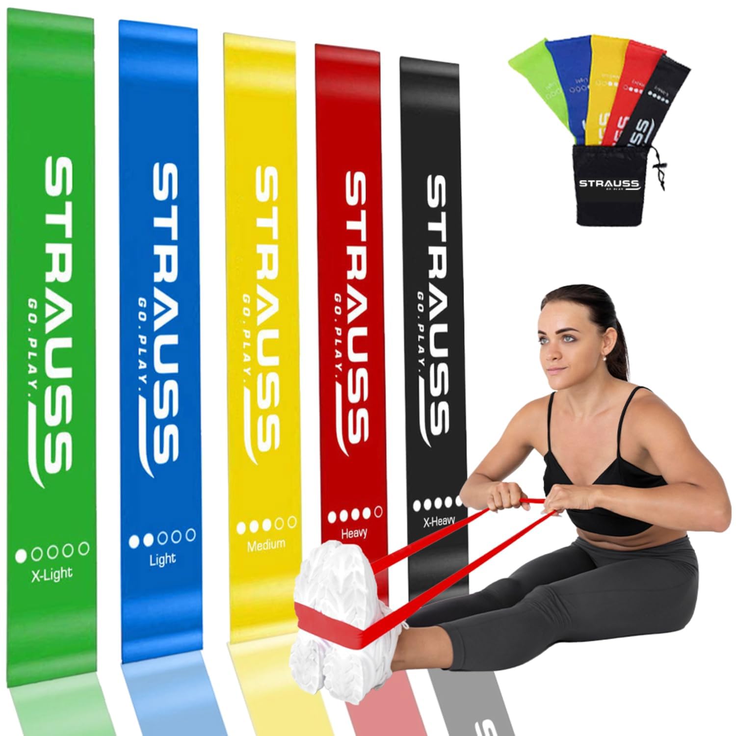 Strauss Natural Latex Resistance Loop Bands | Smell-Free & Skin Friendly | (Pack of 5) Useful for HIPS, Arms & Legs Workouts. Tear Resistant & Anti-Slip | Theraband for Fitness & Toning, Multicolor