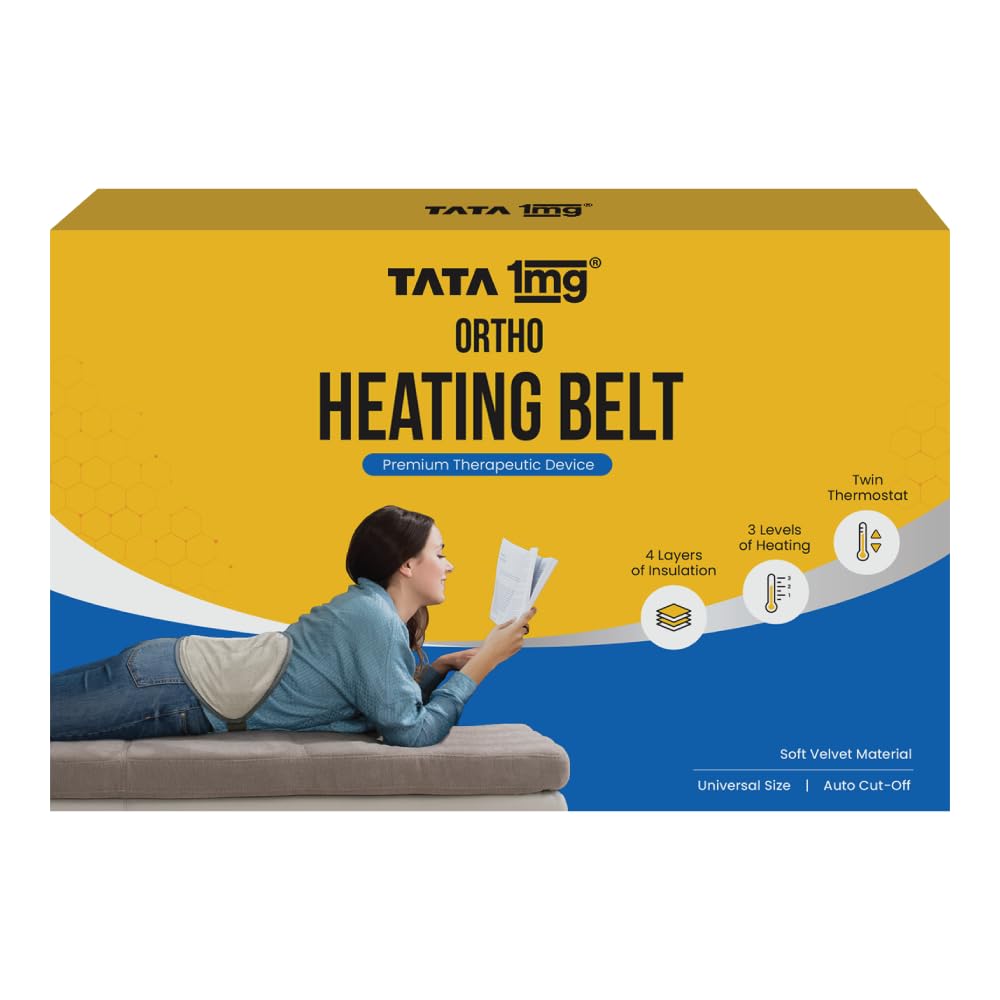 TATA 1mg Electric Heating Belt | Heating Pad for pain relief & period cramps | For back, shoulder, knee & ankle pain | 3 heat settings, double thermostat & 4 layer insulation for safe usage