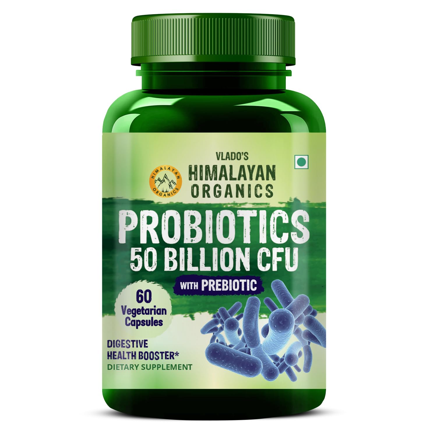 Vlado's Himalayan Organics Probiotics 50 Billion CFU - 20 Strain + 150mg Prebiotic Supplement | Good For Digestive, Gut health, Immunity, Diarrhea, Gas & Bloating Support| For Men And Women - 60 Vegetarian Capsules