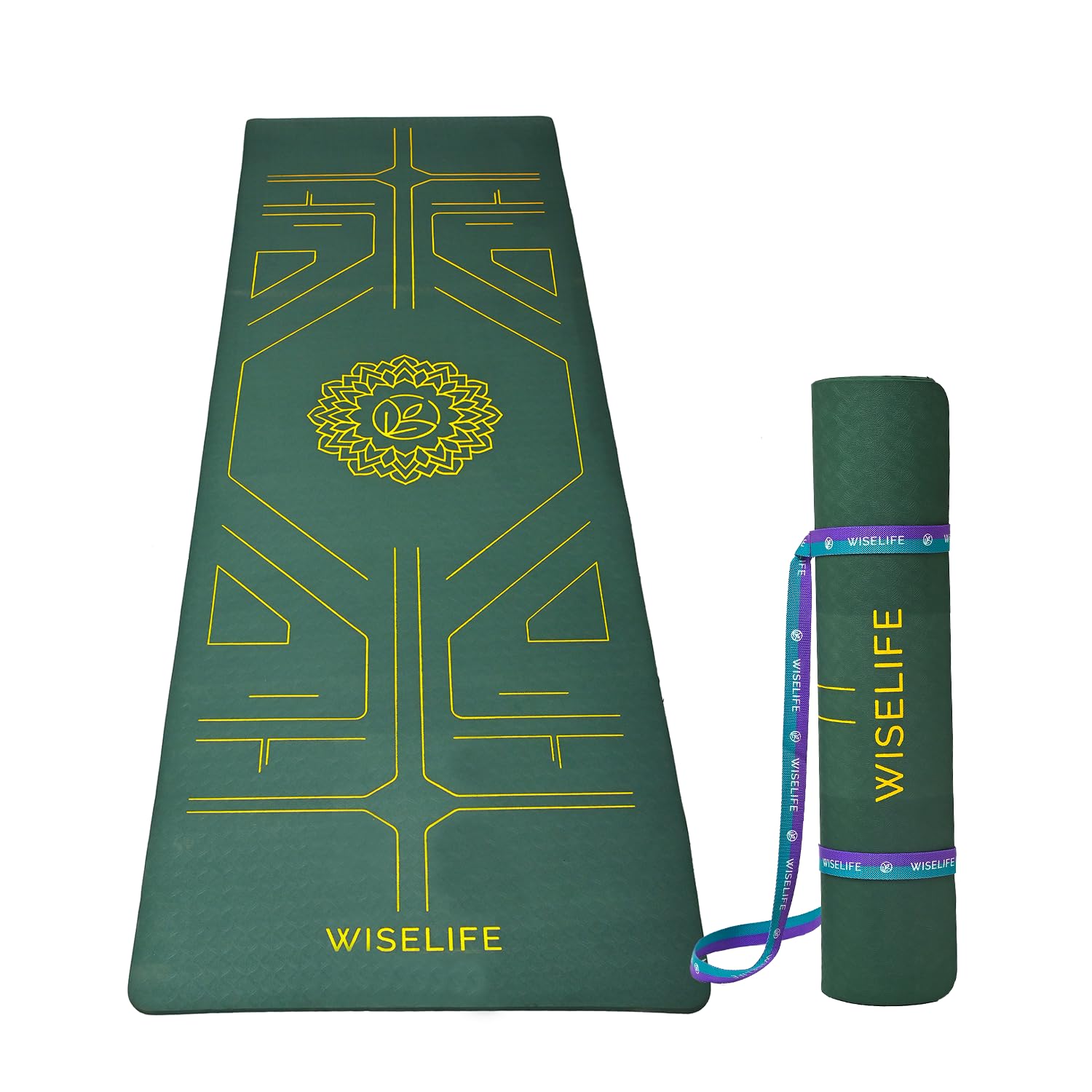 Wiselife Tru Alignment Yoga Mat + Sleek Yoga Strap For Men And Women (Probalance Tpe Material 6Mm Extra Thick Extra Long Extra Wide) (Emerald), Green