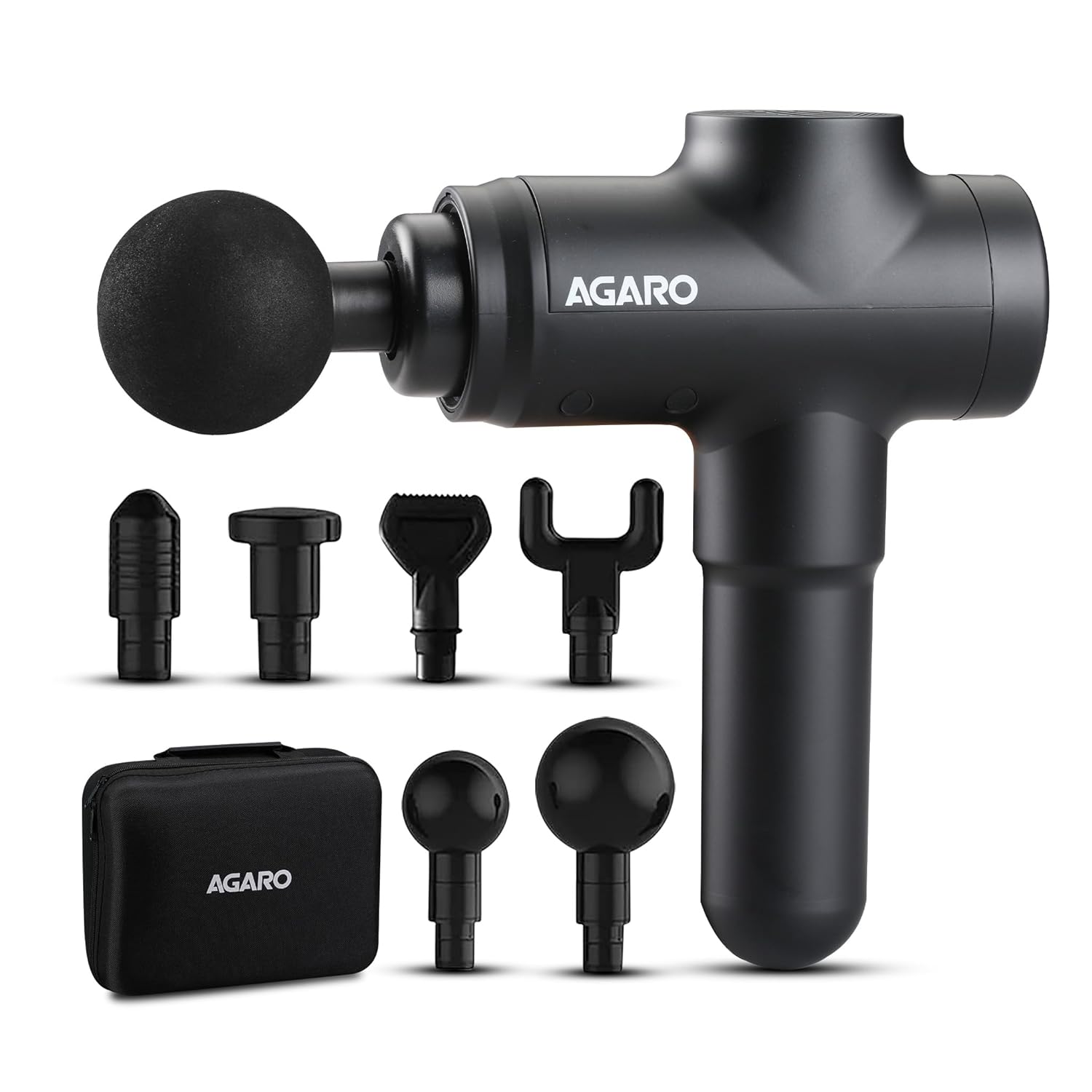 AGARO Strike Handheld Percussion Massage Gun, Rechargeable, 6 Interchangeable Massage Heads, 20 Speed Settings, With Carry Case, For Deep Tissue Massage, Body Relaxation, Pain Relief (Black)