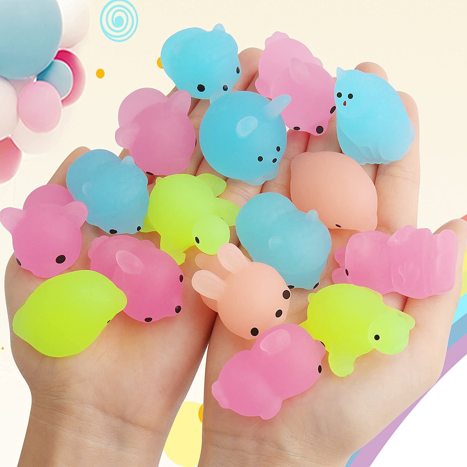 ANAB GI Squishies Mochi Squishy Toys Glow in The Dark Party Favors for Kids - Mini Kawaii Squishies Mochi Animals Stress Relief Squishy Pack Squishy Cat Squishys with Storage Box 5 Squishy Set