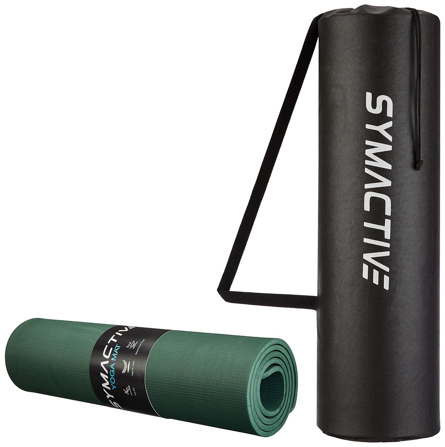 Amazon Brand - Symactive 10mm Anti-Skid Lightweight Water/Dirt Proof LDPE Yoga Mat with Carry Bag (Bottle Green)