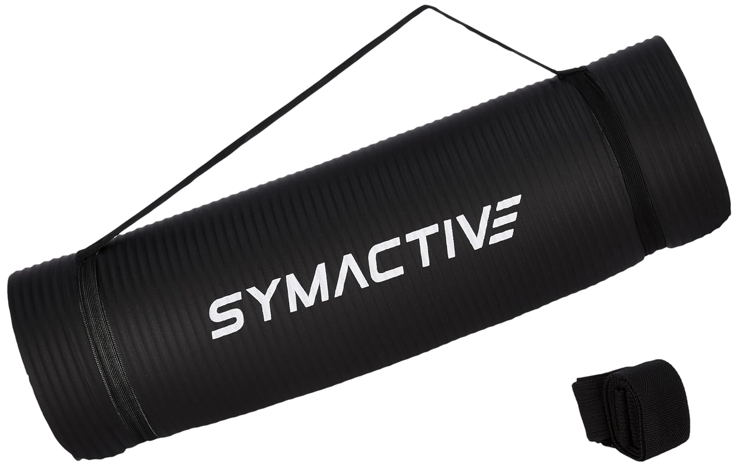 Amazon Brand - Symactive 8mm Extra Thick NBR Yoga Mat with Carrying Strap, Yoga Mat for Women & Men for Workout, Yoga and Fitness (Black)