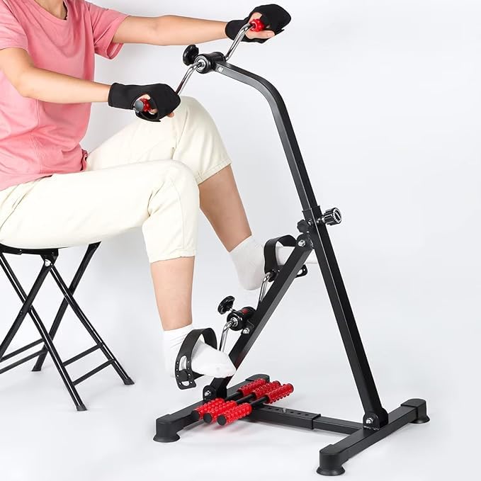 BLURISM Strength Fitness Master Gym Mini Exercise Bike Portable Home Pedal Exerciser Home Gym Fitness Leg Arm Cardio Training for Pregnant Women, Elderly, Disabled, Men, Physio Bike (Black & Red)