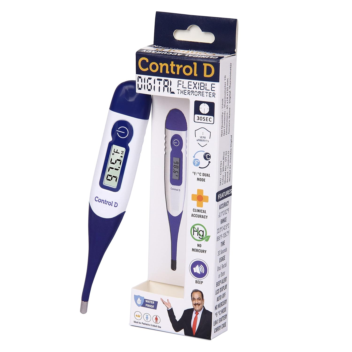 Control D Plastic Waterproof Flexible Tip Digital Thermometer For Adult And Kids (White, Blue)