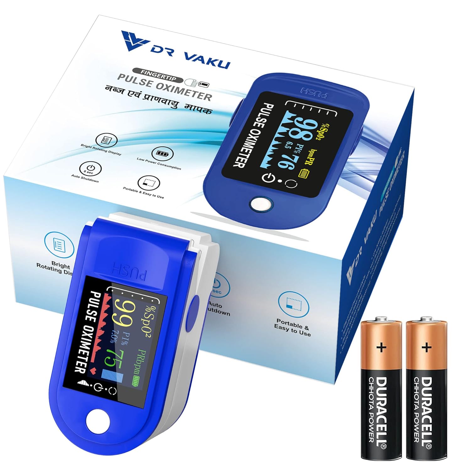 DR VAKU® Pulse Oximeter Fingertip LED Screen, Blood Oxygen Saturation Monitor Fingertip, Blood Oxygen Meter Finger Oximeter Finger with Pulse, O2 Monitor - Blue