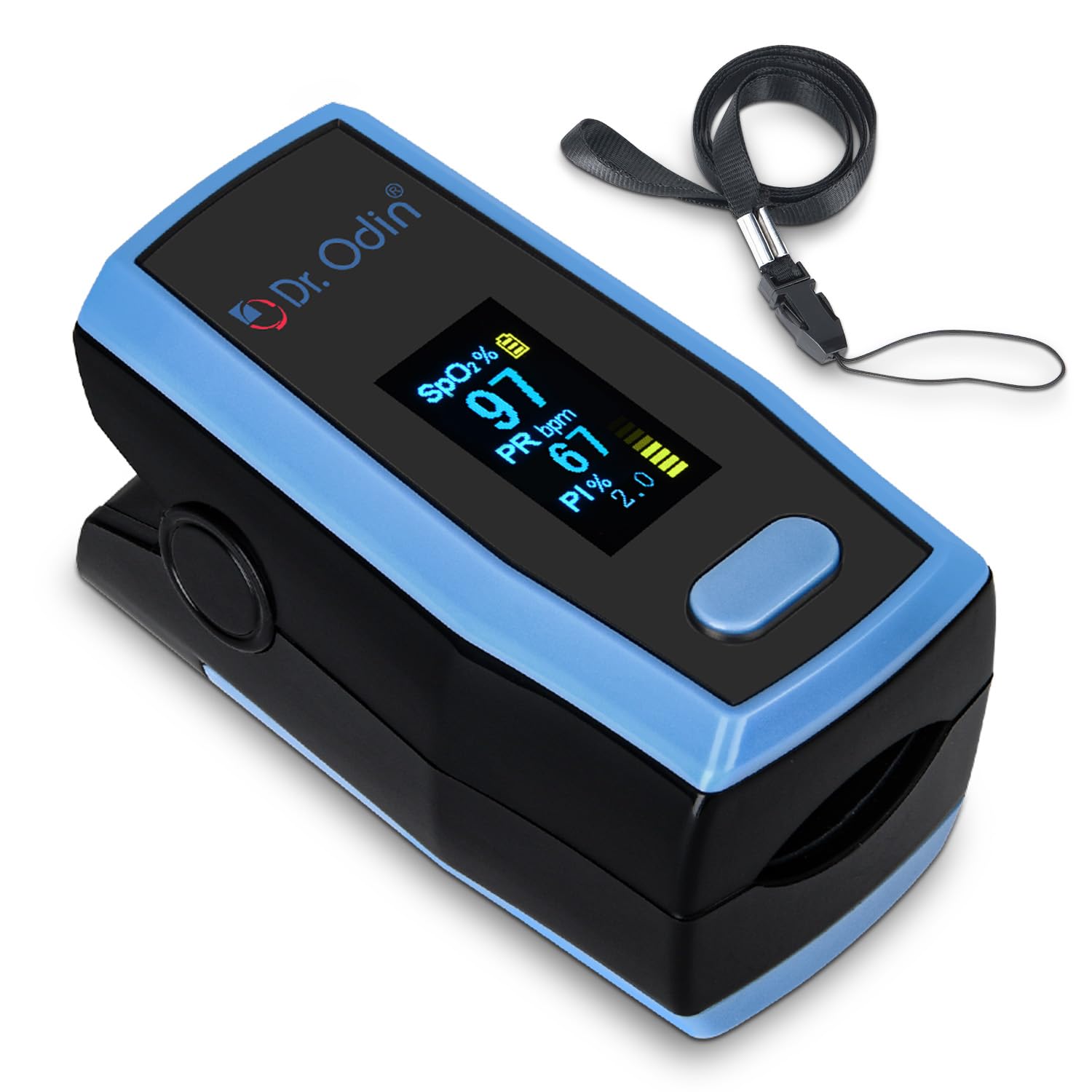 Dr. Odin A330N Pulse Oximeter with Quick Heart Rate and Oxygen Monitoring, OLED Display, Flex Finger Grip, Vibrant OLED (Black & Blue)