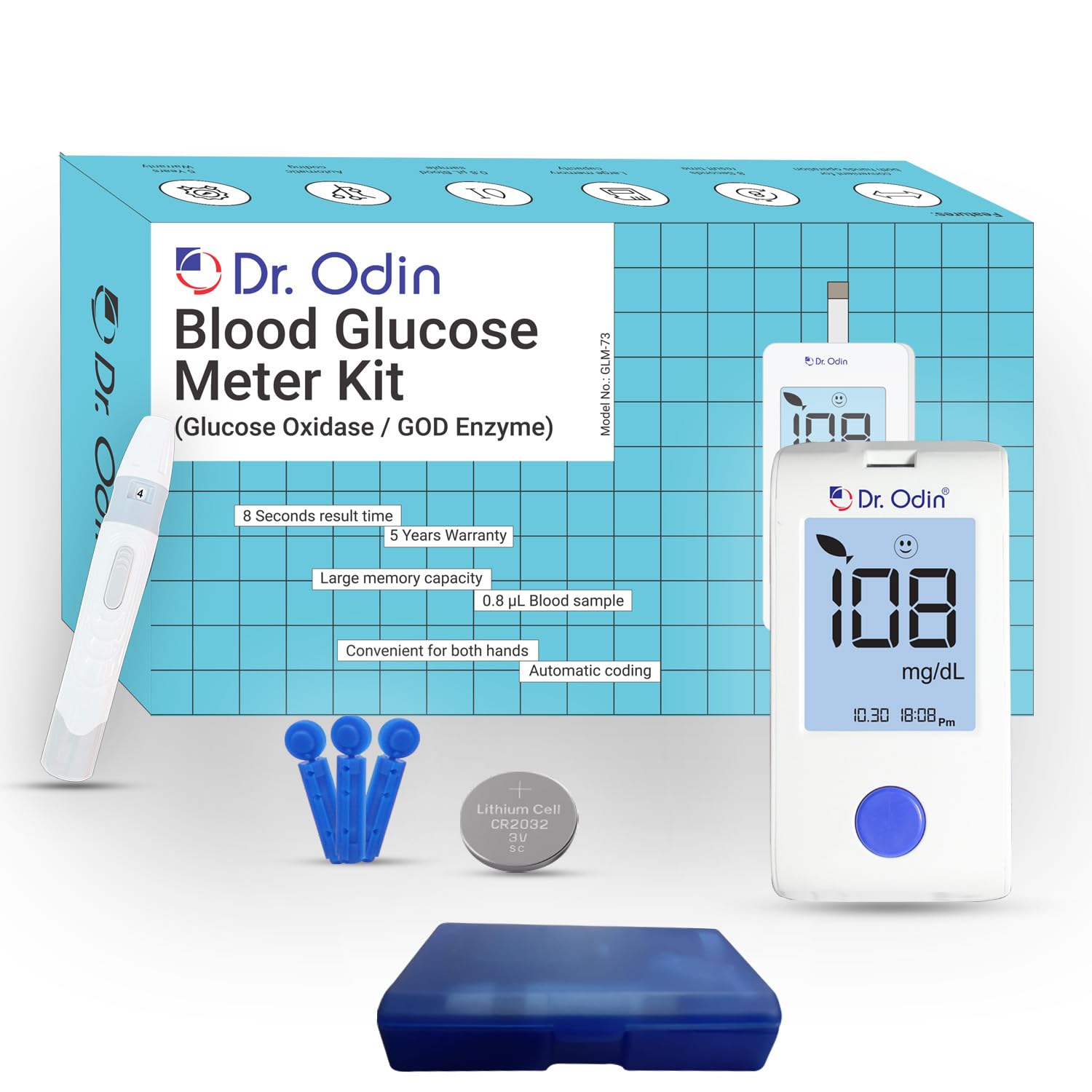 Dr. Odin Blood Glucose Monitoring System GOD Meter Only GLM-73 Glucometer (White)