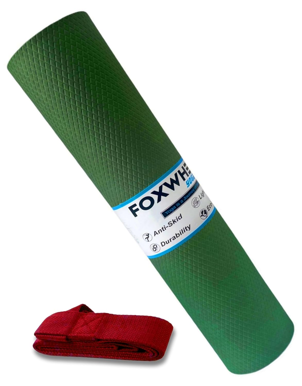 FOXWHEEL® 4MM Thick, Light Weight with Anti-Slip Dual Side Embossed Yoga Mat with Carrying Strap For Men aand Women (4MM, Army Green)