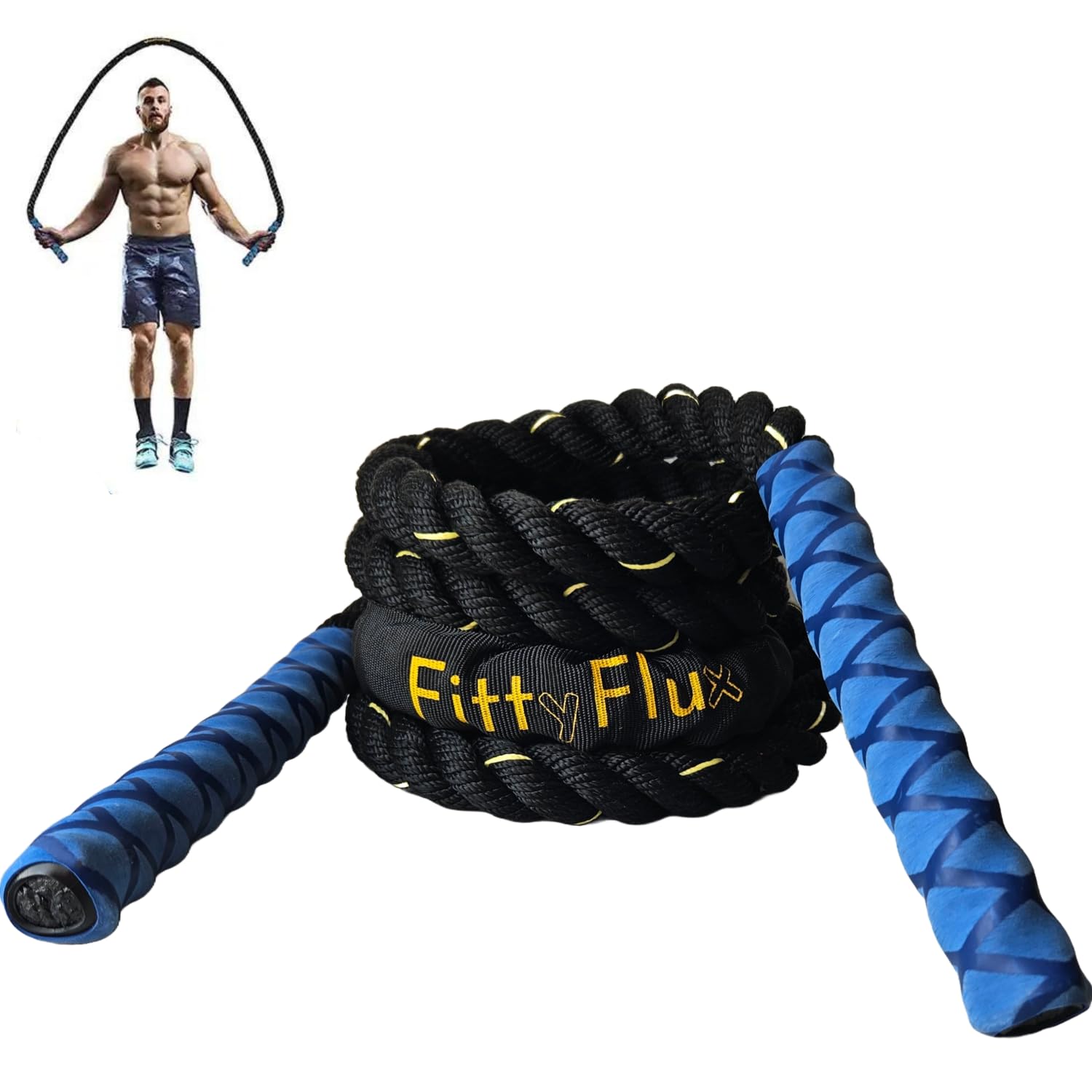 FittyFlux 1.2 Kg Weighted Jump Rope For Fitness- 3Lb Heavy Jump Rope For Men &Women - Gym Training, Home Workout, Total Body Workouts - 3m Long, Polyester (1.2kg, Blue)