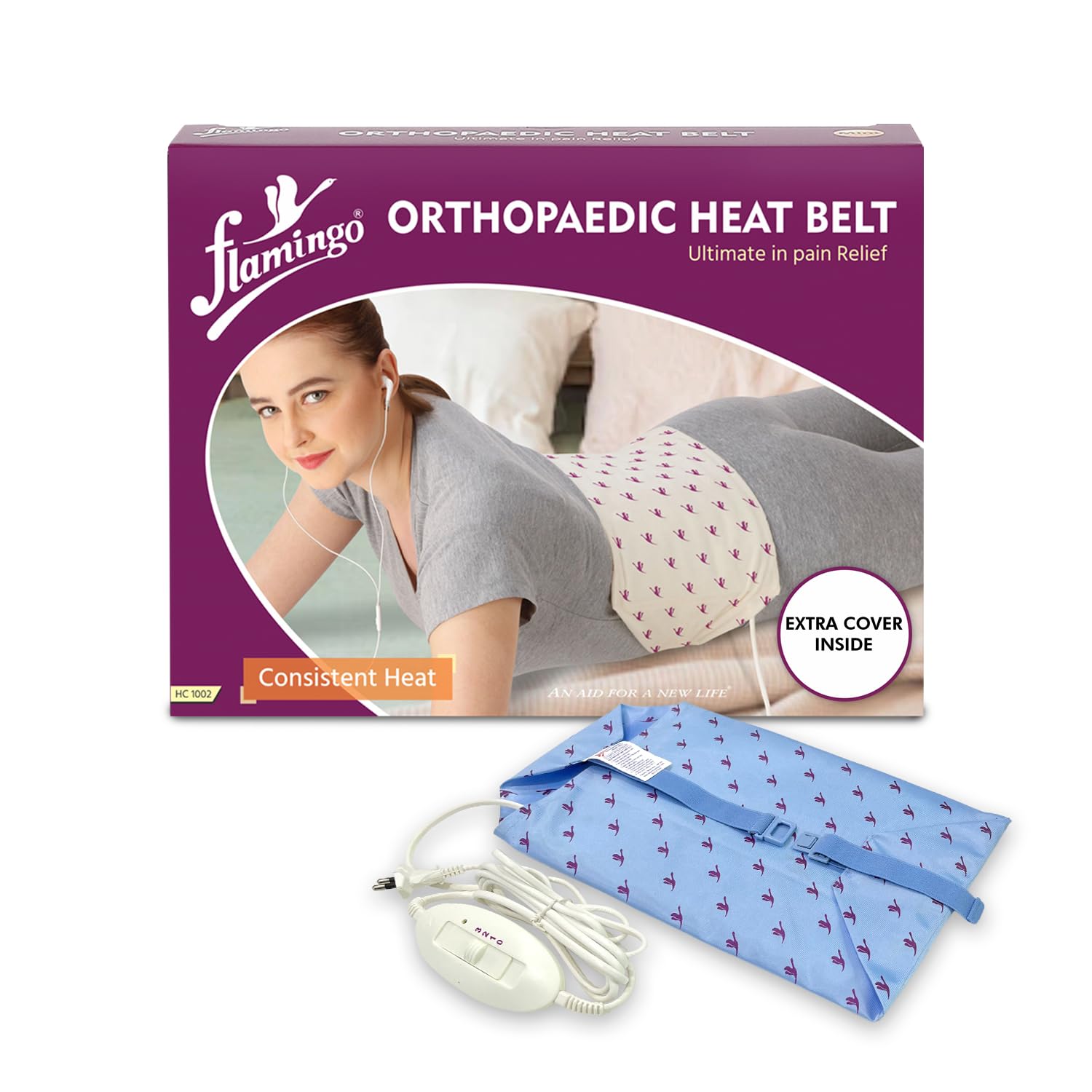 Flamingo Orthopaedic Electric Heating Pad with Extra Cover | Heat Belt with Temperature Controller | Pain Relief Heating Belt for Lower Back, Knee, Shoulder, Cramps, and Neck | Heat Pad Back Pain Relief | Regular