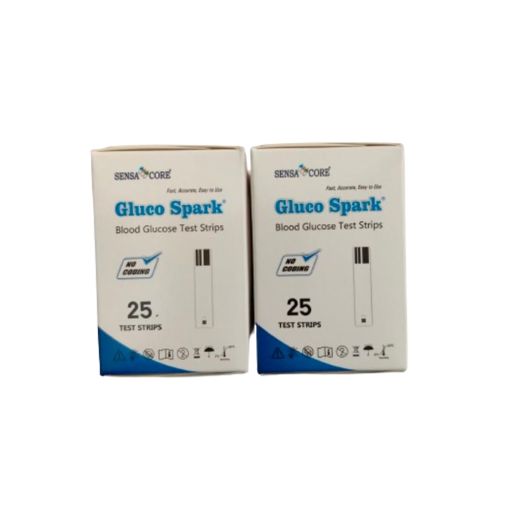 Glucospark Sugar Test Strips (Pack of 50) Compatible Only With Glucospark Sugar Test Machine | Accurate and Fast Results | Glucose Meter Test Strips for Diabetes Care at home (B-Arm)