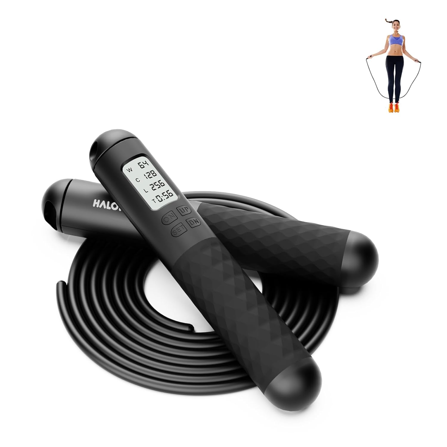 Halohop Skipping Rope With Calorie Counter, Adjustable 3M Skipping Rope With Counter For Exercise & Fitness (Black) - Pvc