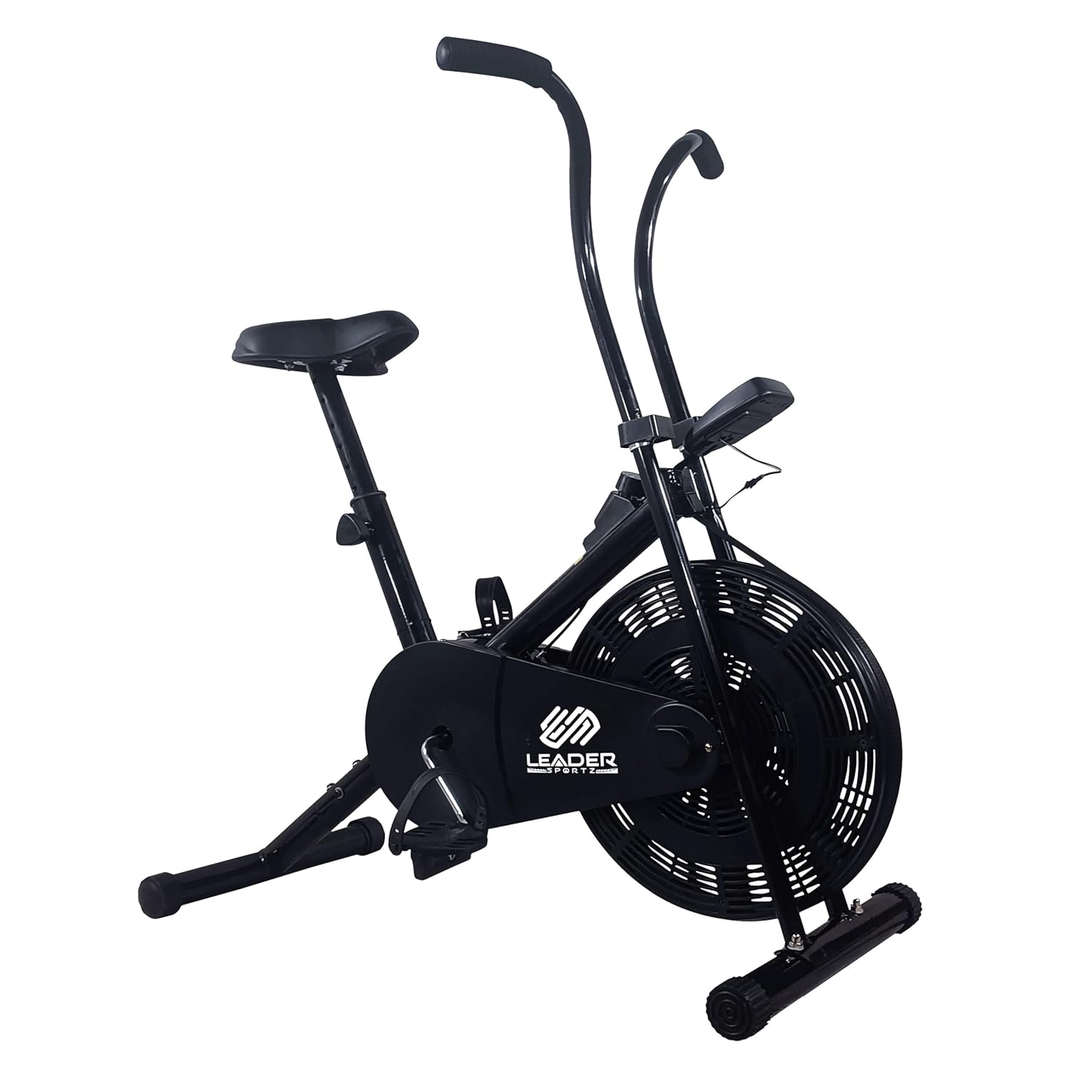 Leader Sportz Airmax Upright Exercise Air Bike Cycle for Home | Gym Cycle with Stationary Handle | Adjustable Cushioned Seat Exercise Bike for Workout | Non-Slip Pedals | Max Weight 100 Kg - Black