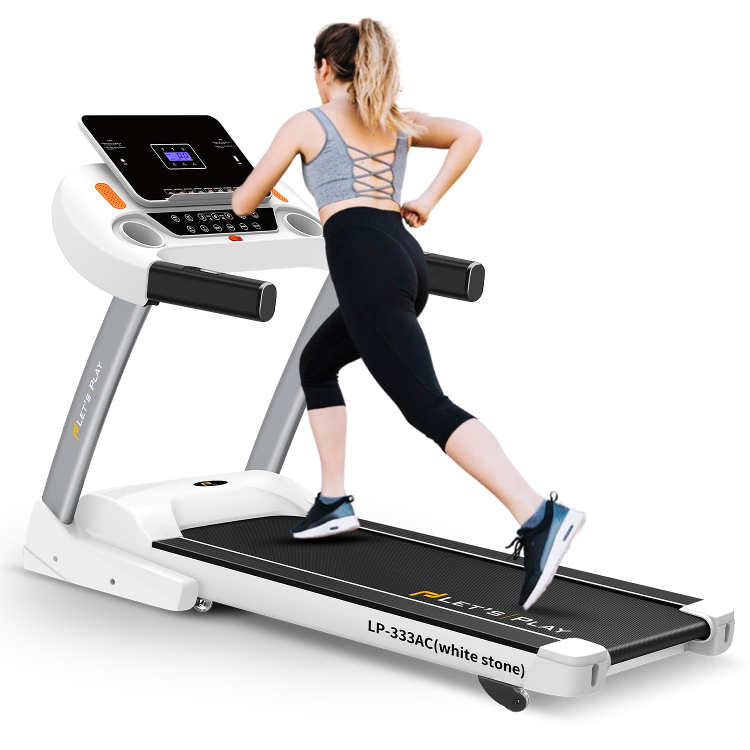 Let's Play Lp-333 6hp Peak Ac Motor Auto Incline Treadmill for Home Foldable Use I 14.8 Km Max Speed, Heart Rate Sensor, 12 Present Program, 140kg Max User Weight [5 Years Motor Warranty]