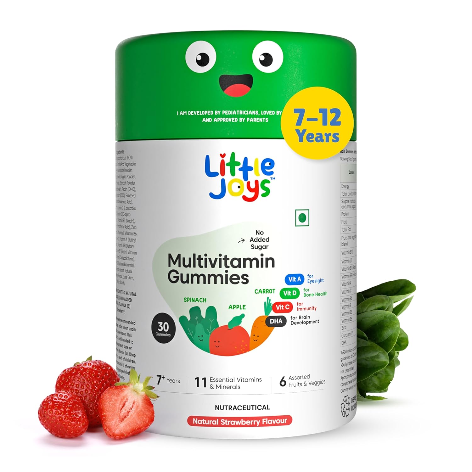 Little Joys Multivitamin Gummies | 7-12 Years |With 12 Vitamins & Minerals | 30 Day pack | Improves Immunity, Bone health & Antibody Production | No Added Sugar | Strawberry Flavour