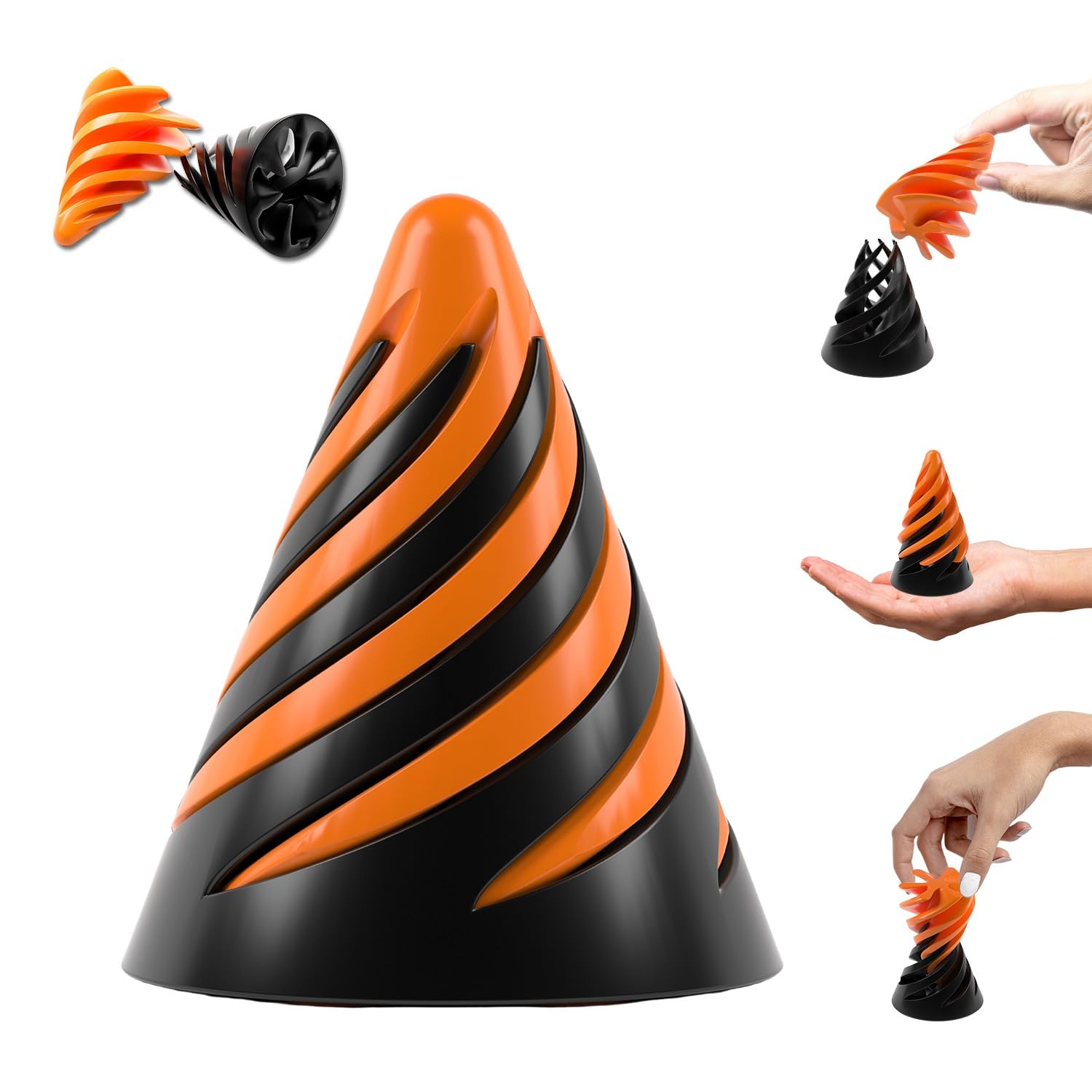 MAKBRO Impossible Cone Fidget Toy - Premium Sensory Toys for Kids - Innovative Fidget Toys and Children Toys for Stress Relief and Focus Enhancement - 2.55 inch (Black / Orange)