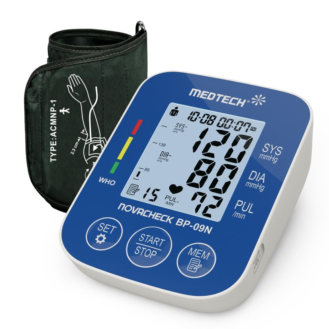 MEDTECH® BP09N (Backlit Display) Fully Automatic Digital BP Monitor | Portable, Lightweight Blood Pressure Machine | Clinically Accurate BP Machine Digital for Home | USB-C Port | Blood Pressure Monitoring Device | 2-Year Warranty