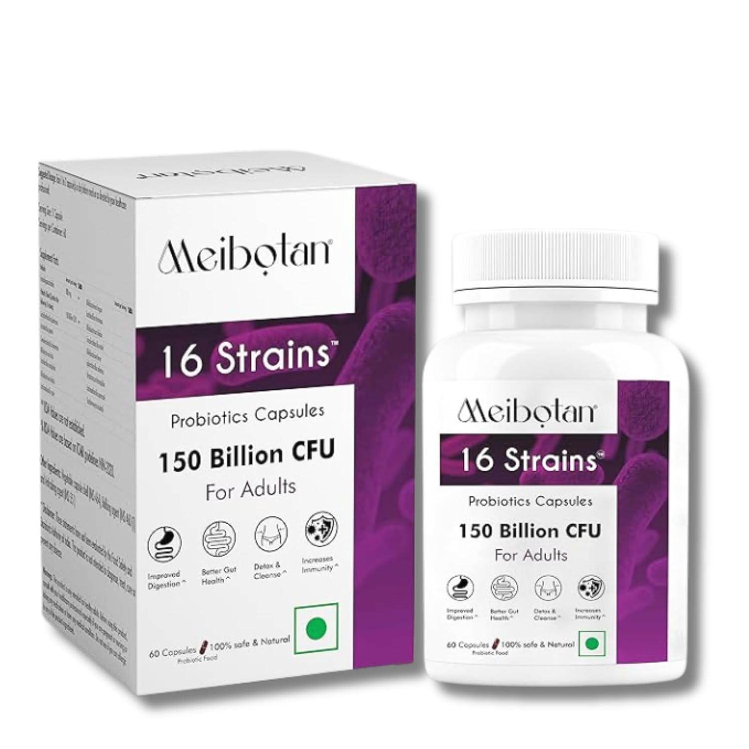 MEIBOTAN Probiotic Supplement 16 Strains 150 Billion CFU For Men & Women - Stimulates the immune system Digestion Immunity Support- 60 Veg Capsules Safe & Natural