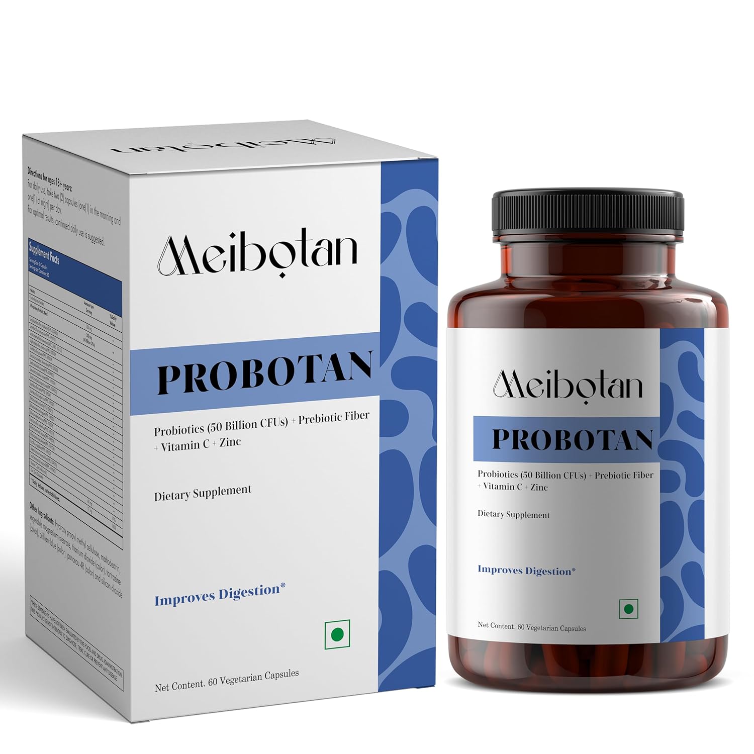 Meibotan Probiotics Supplement 50 Billion for Women & Men – 60 Veg Capsules