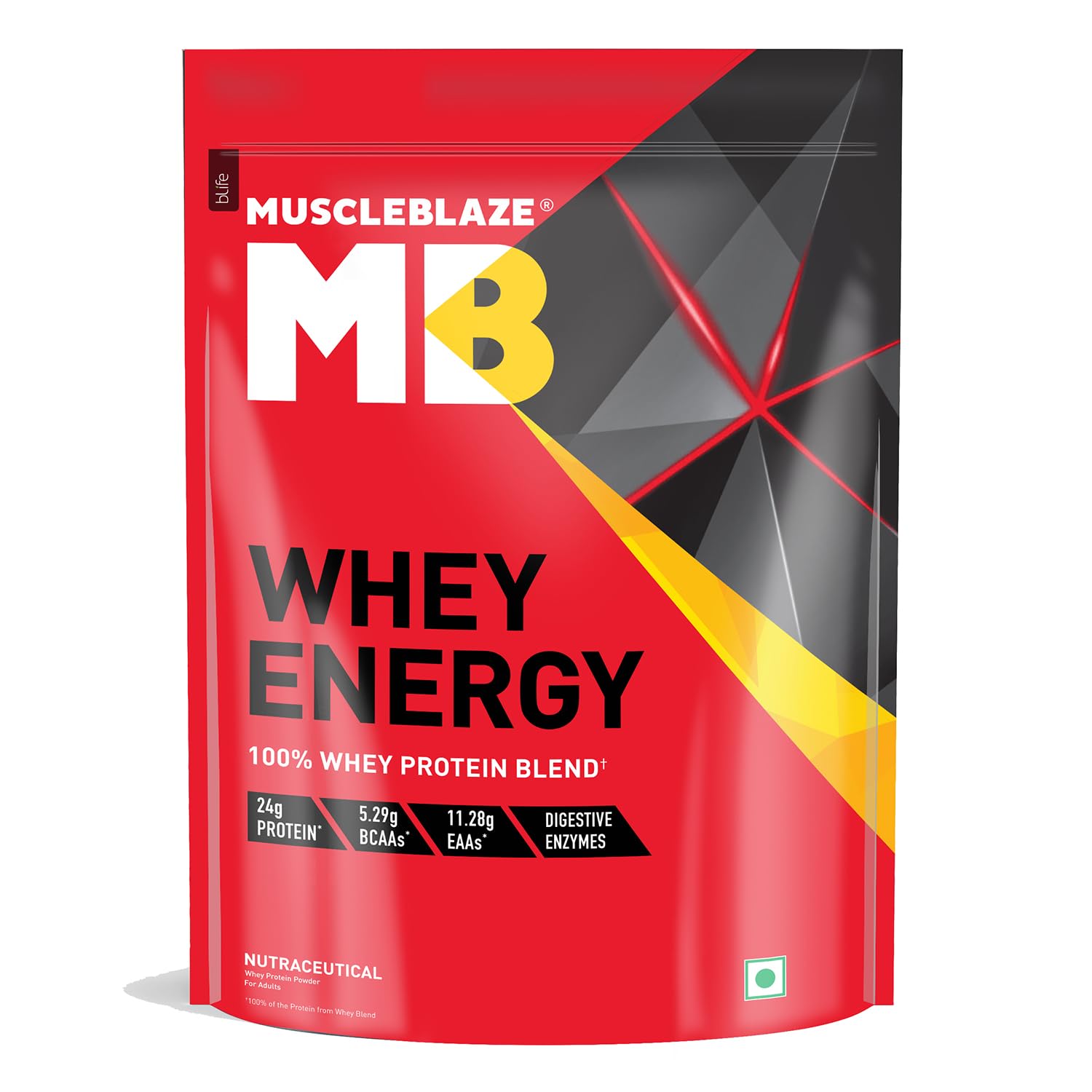 MuscleBlaze Whey Energy (Chocolate, 1kg / 2.2lbs) | 24g Protein, 100% Whey Protein Blend, Added Digestive Enzymes