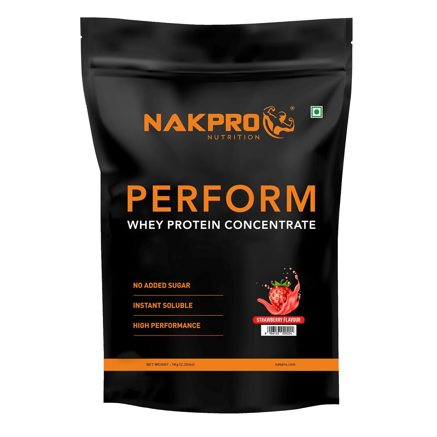 NAKPRO Perform Whey Protein Concentrate 1kg Strawberry | 24g Protein, 5.3g BCAA | Trustified Certified 100% Authentic Supplement Powder & No Adulteration | Fast Absorbing Whey Protein Powder