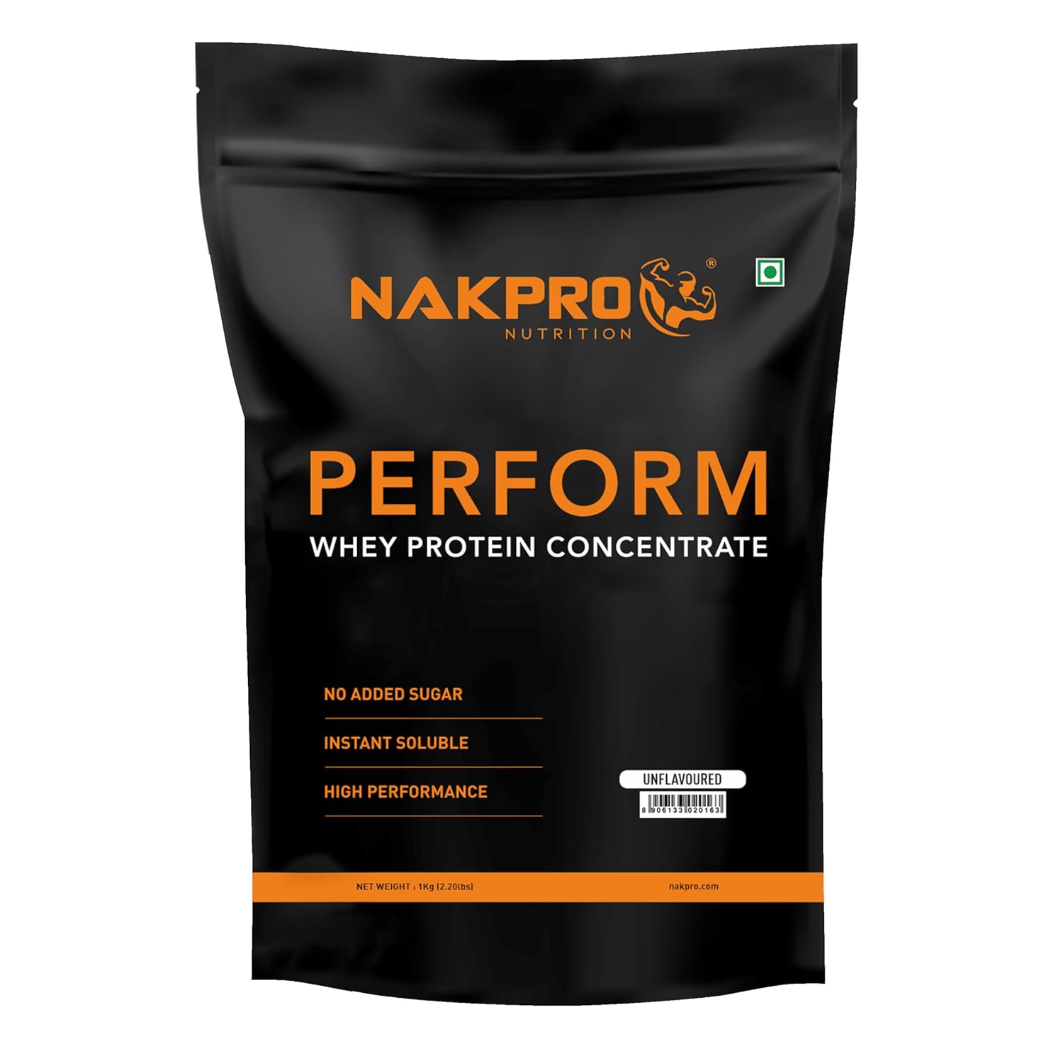 NAKPRO Perform Whey Protein Concentrate 1kg Unflavoured | 26g Protein, 5.7g BCAA | Trustified Certified 100% Authentic Supplement Powder & No Adulteration | Fast Absorbing Whey Protein Powder