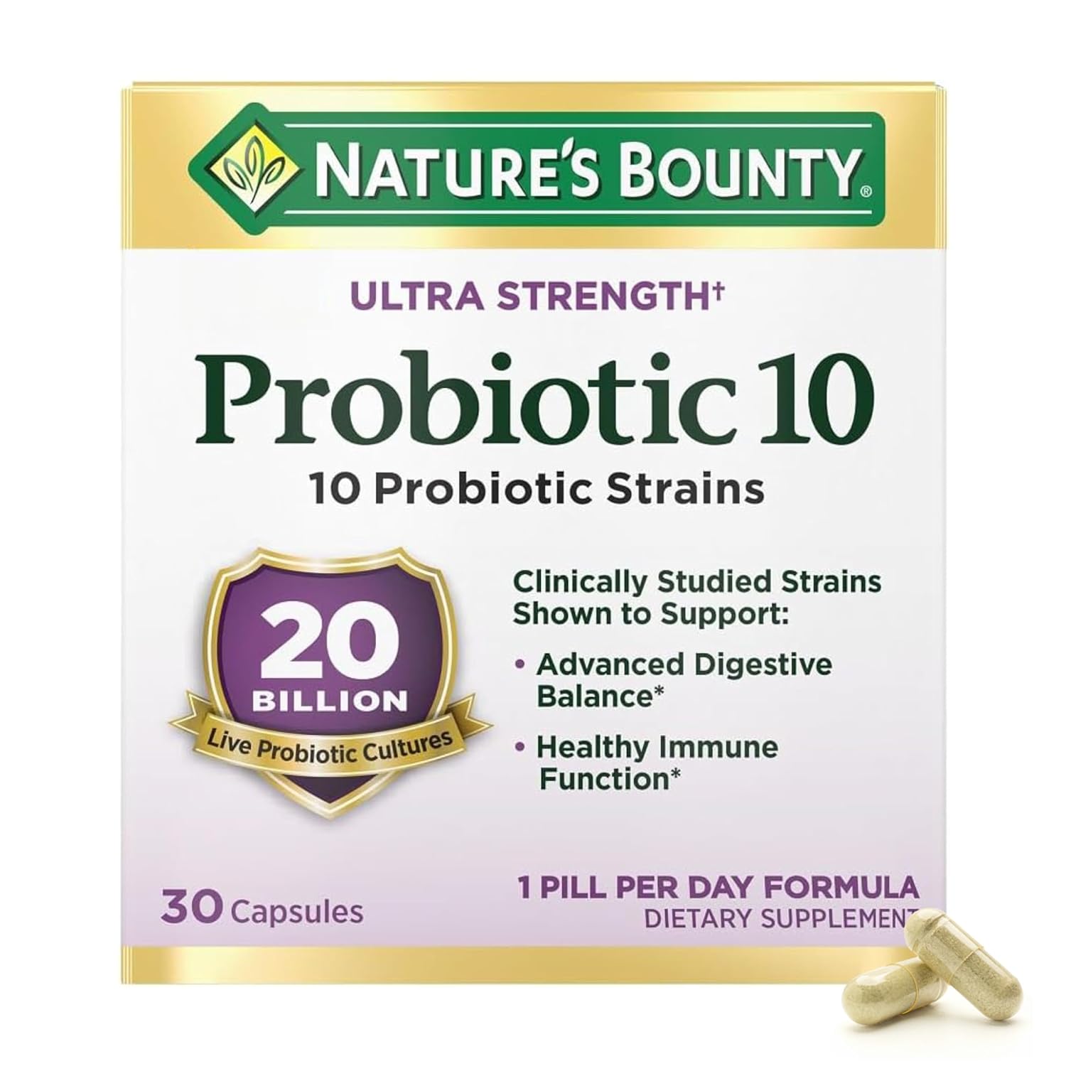 Nature's Bounty Bounty Probiotic 10, Ultra Strength Daily Probiotic Supplement, Support For Digestive, Immune And Upper Respiratory Health, 1 Pack, 30 Capsules