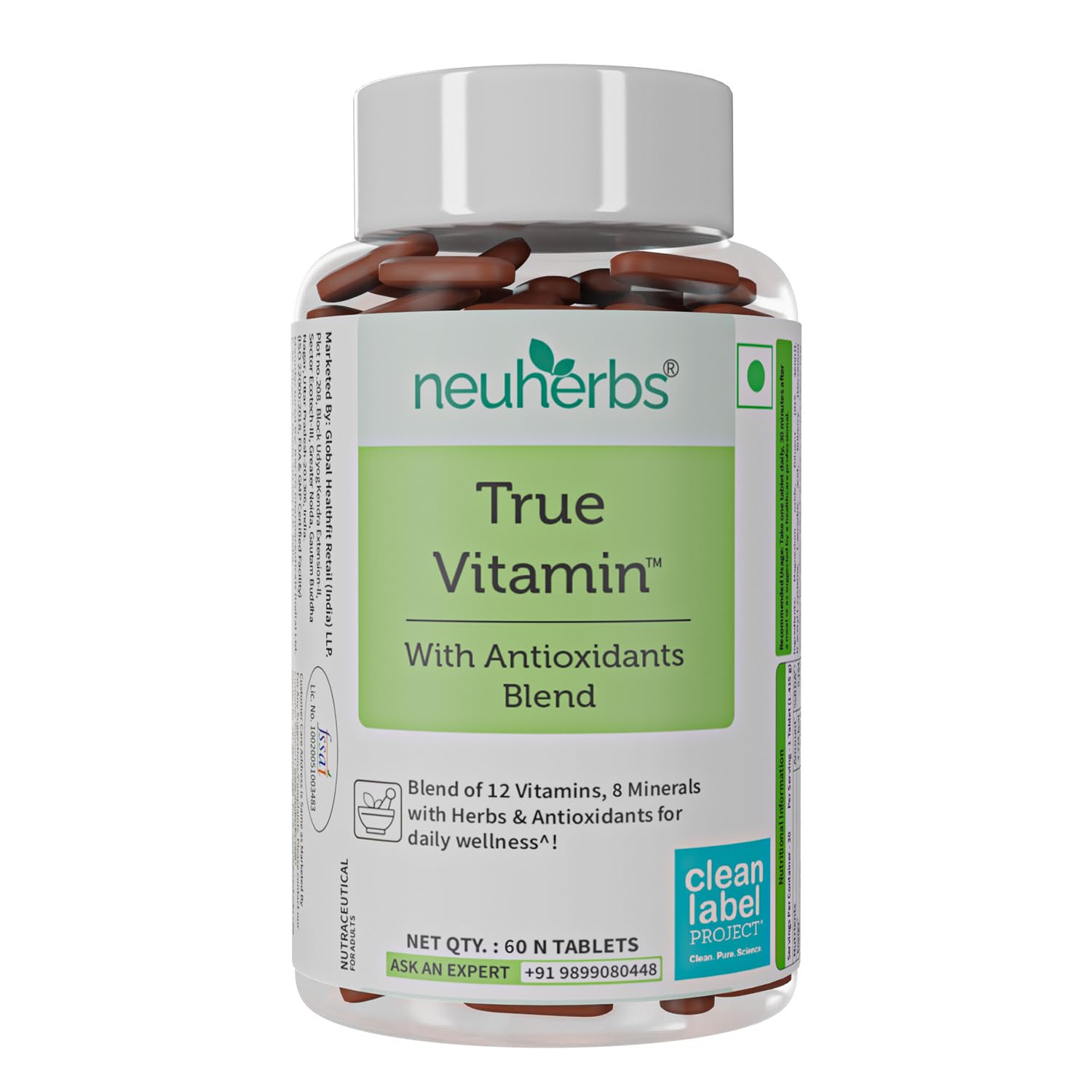 Neuherbs True Vitamin With Iodine Multivitamin With Zinc, Vitamin C, Vitamin-D, Gingseng, Ginkgo Biloba, Coenzyme Q-10, Lutein & Choline For Men And Women