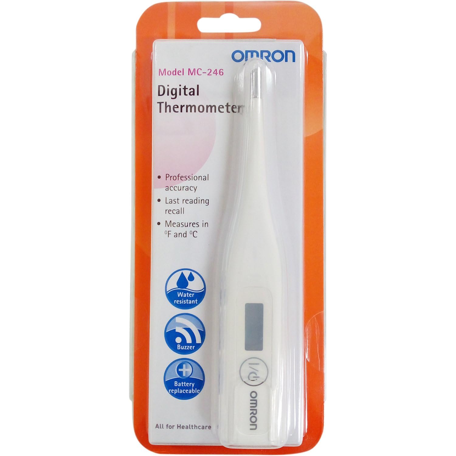 Omron MC 246 Digital Thermometer With Quick Measurement of Oral & Underarm Temperature in Celsius & Fahrenheit, Water Resistant for Easy Cleaning