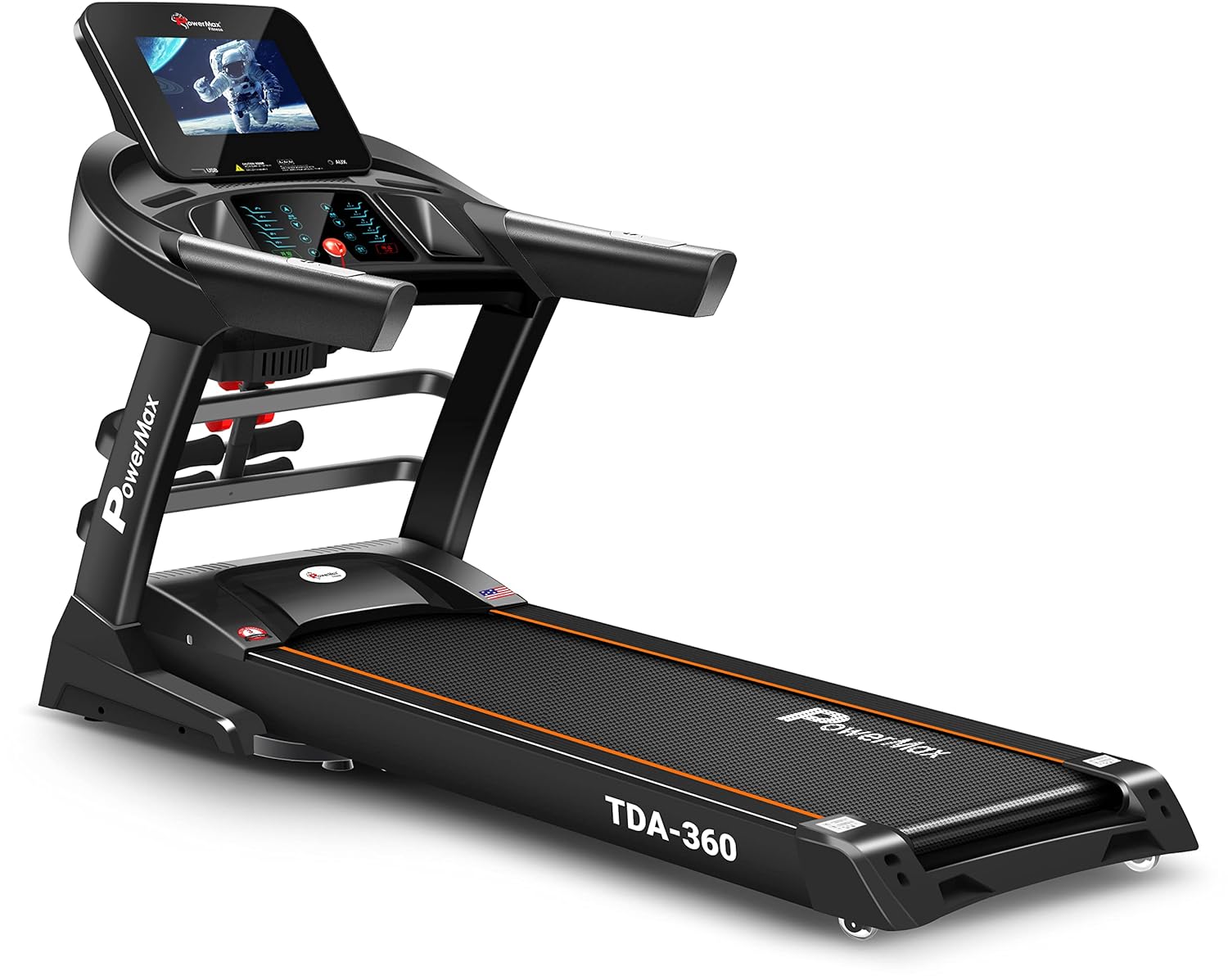 PowerMax Fitness TDA-360 10.1 inch Touch Screen (6.0HP Peak) Multi-Function Motorised Treadmill with Auto-Lubrication, Auto-Incline, Max User 140kg, Top Speed 18kmph, Speaker, AUX-USB Input