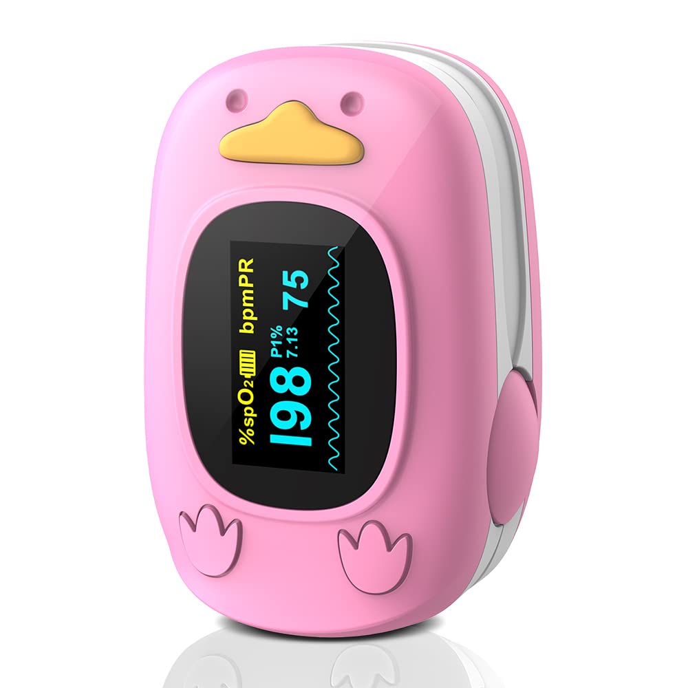 Pulse Oximeter-Kids Oximeter HealthTree Puls Oximeter Fingertip Oxygen Monitor for Children Baby Kids, with OLED Screen (Pink)